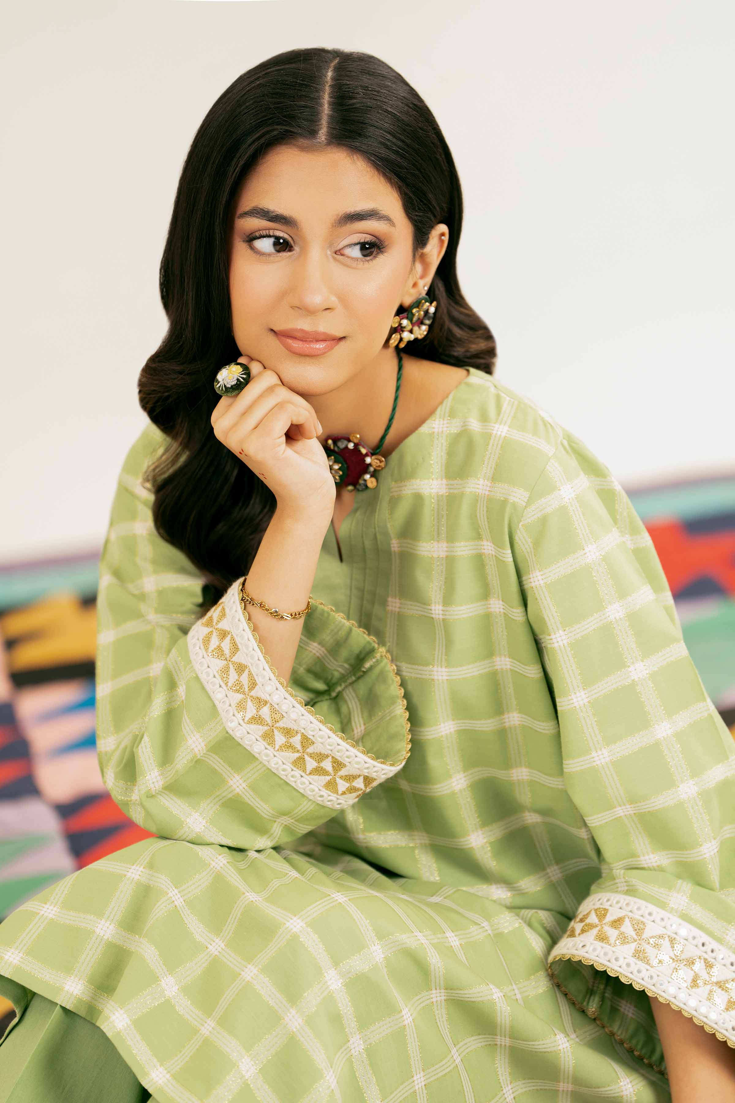 NishatUK - Brown Embroidered   Yarn Dyed 2-piece ready to wear Dress