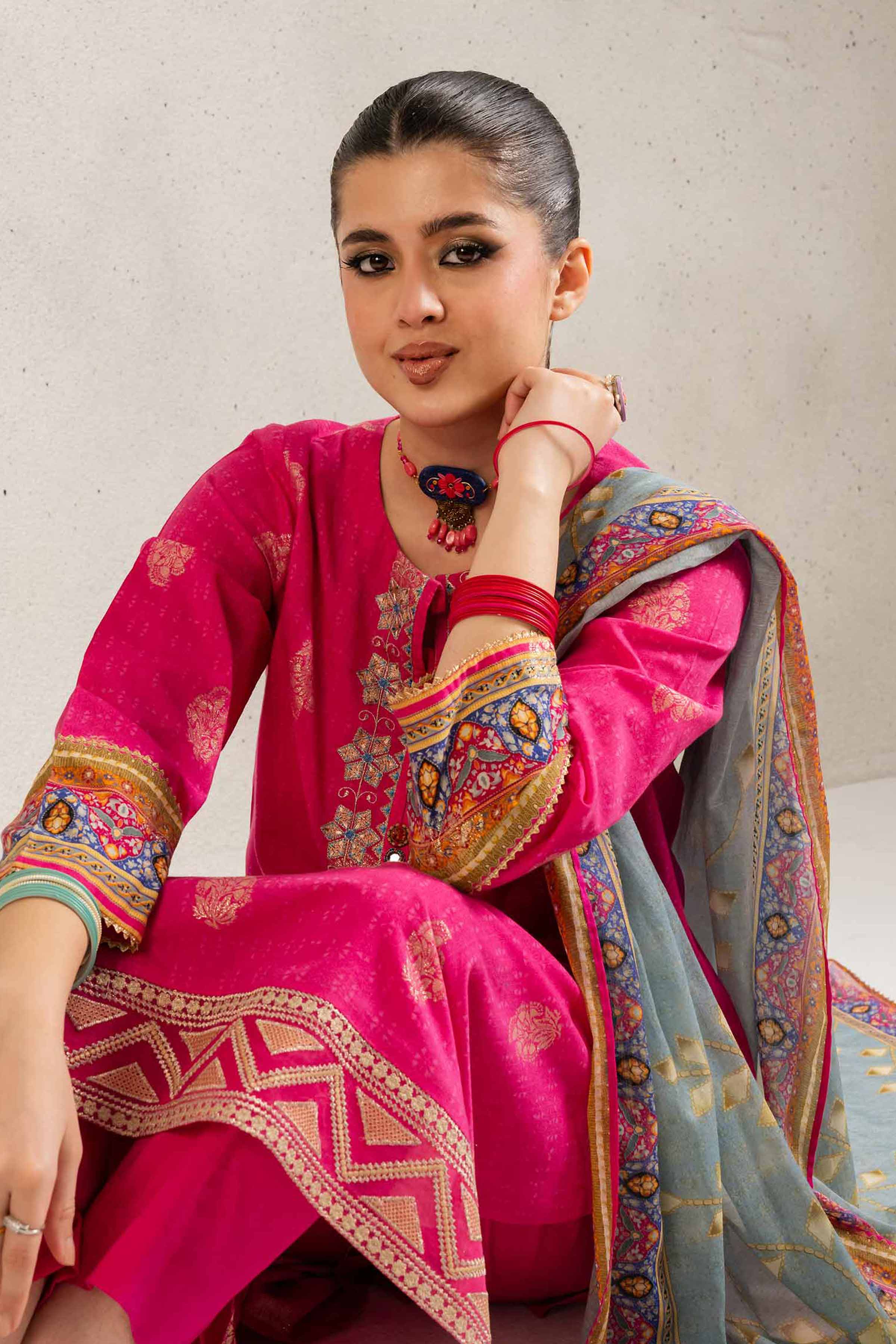 NishatUK - Brown Embroidered  Jacquard 3-piece ready to wear Suit
