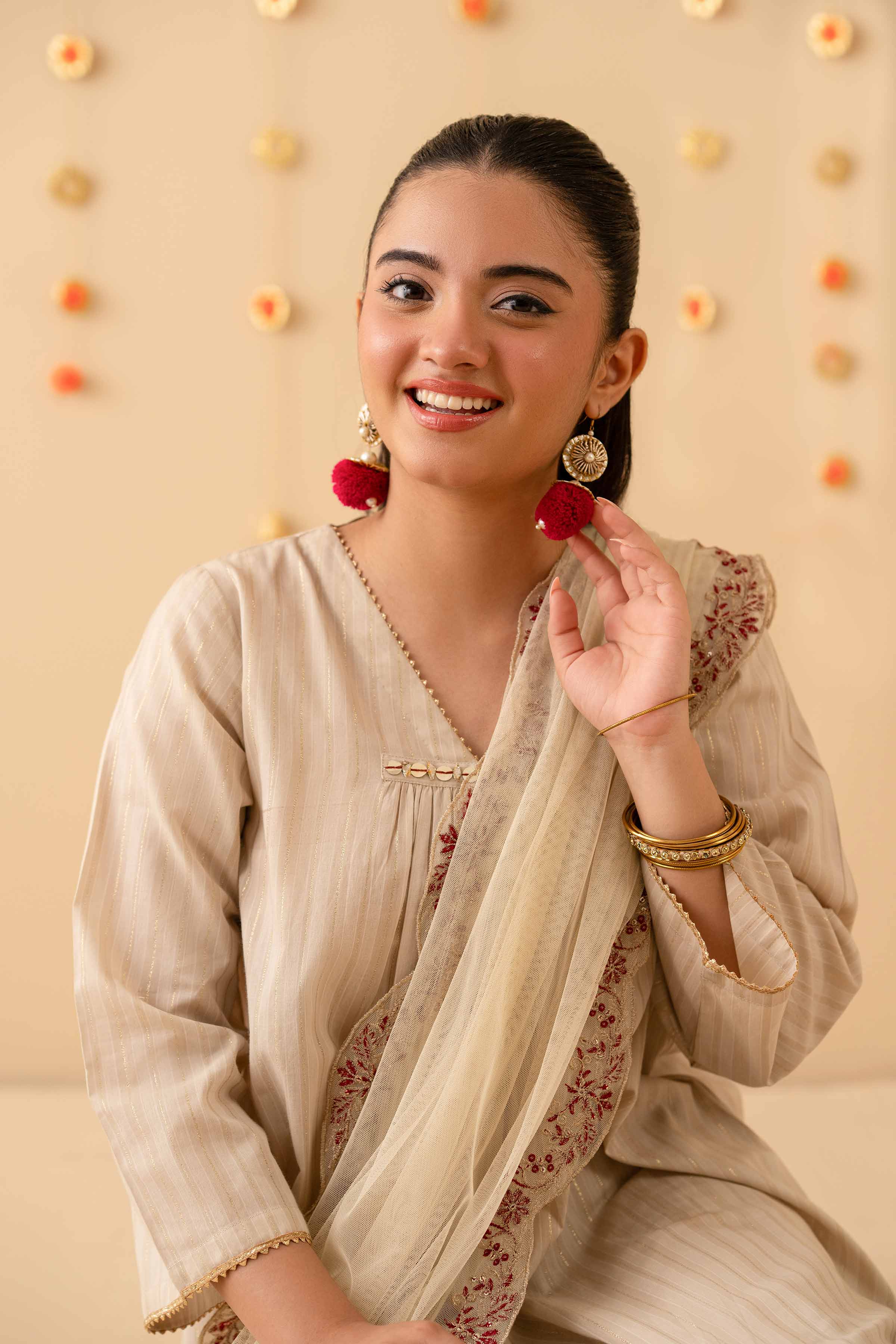 NishatUK - Beige Embroidered Yarn Dyed 3-piece ready to wear Suit