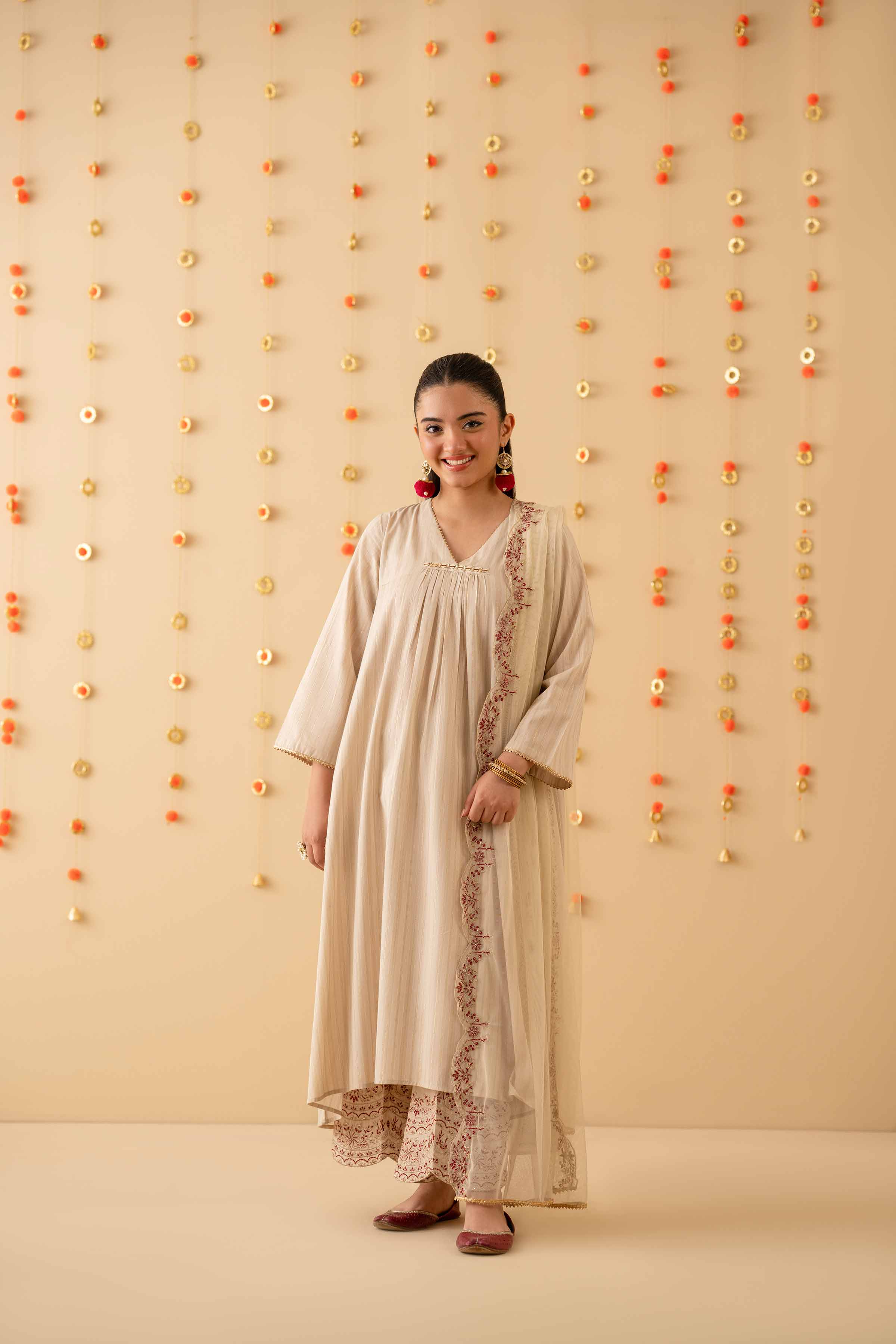 NishatUK - Beige Embroidered Yarn Dyed 3-piece ready to wear Suit