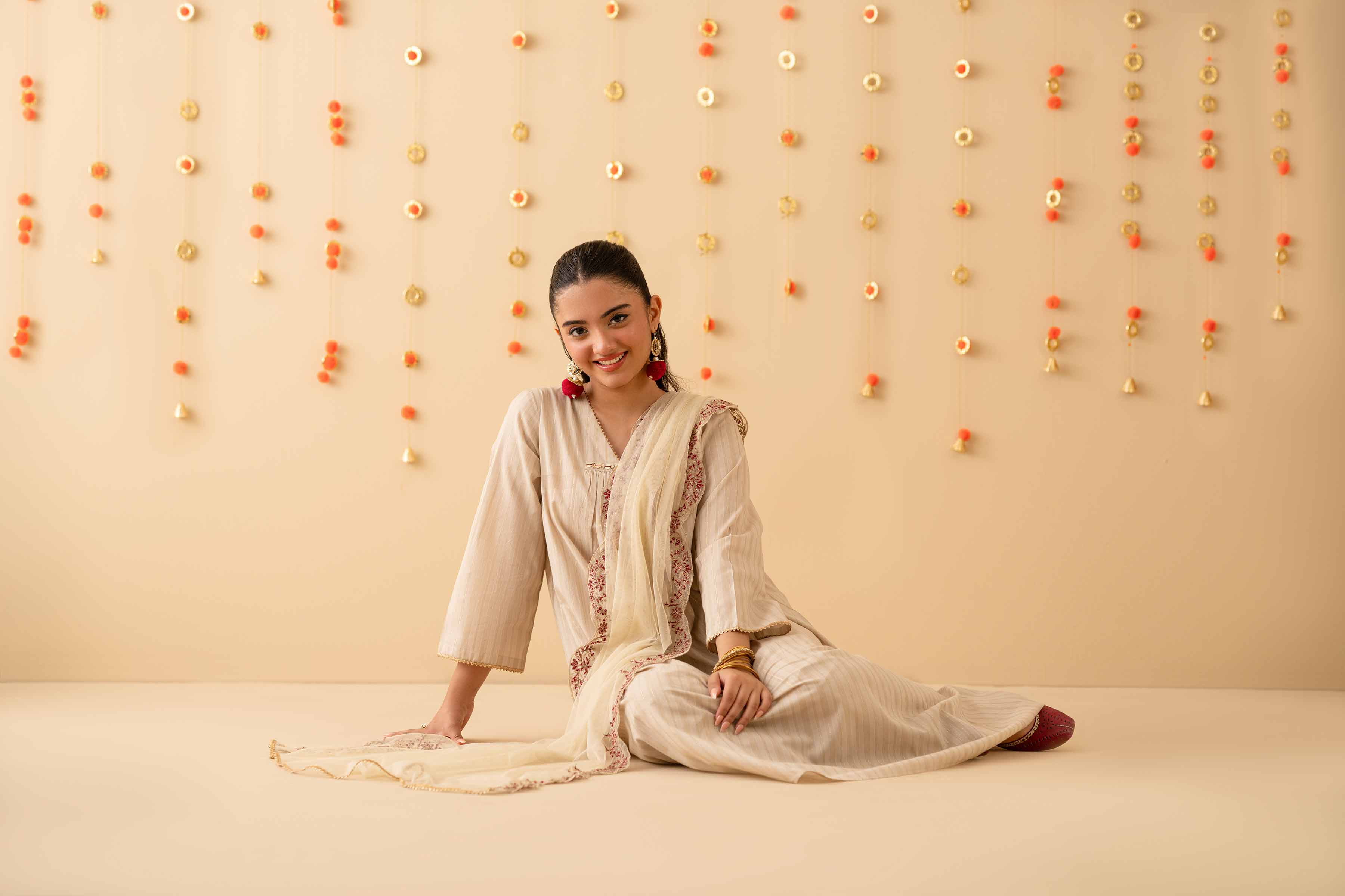 NishatUK - Beige Embroidered Yarn Dyed 3-piece ready to wear Suit