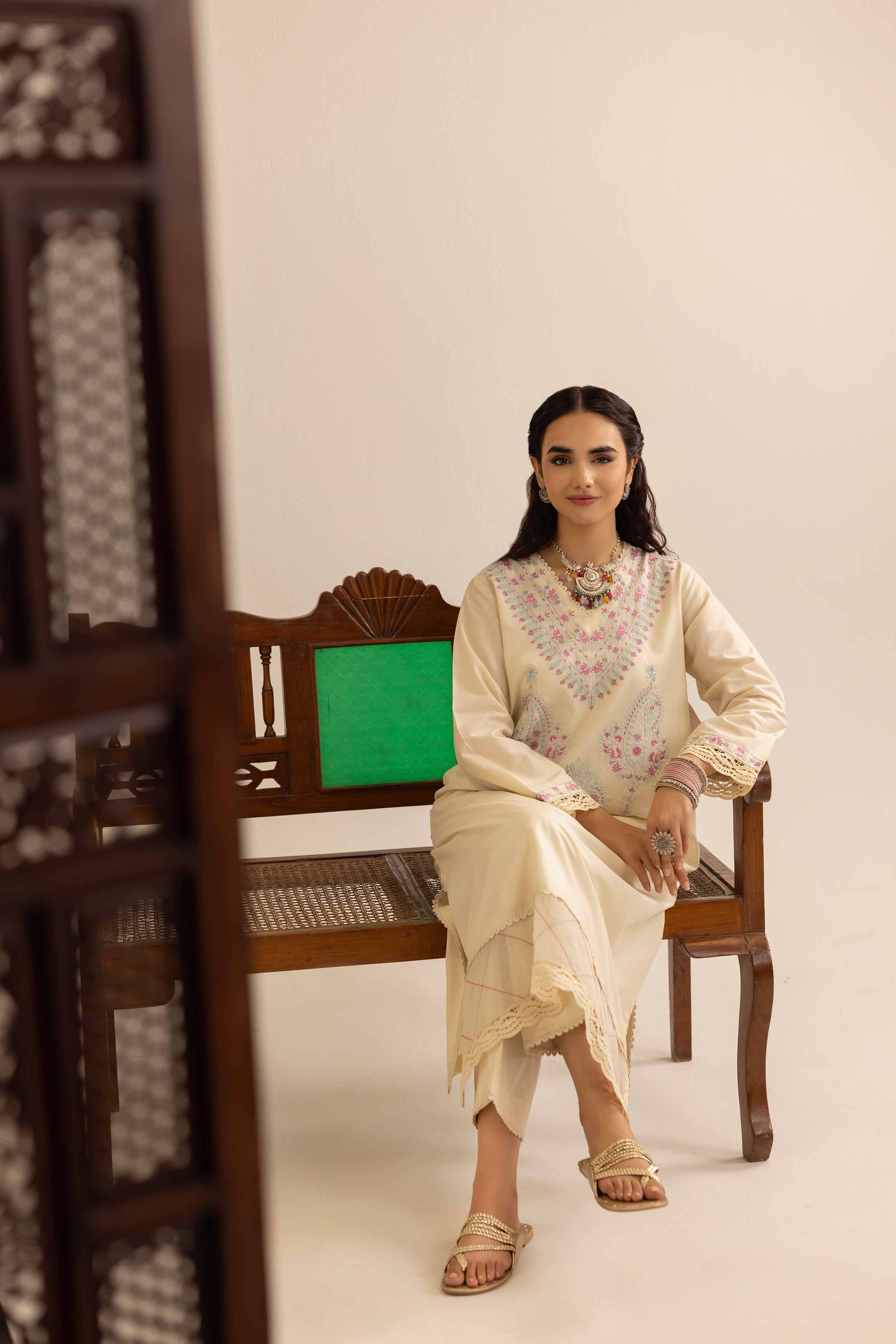 NishatUK - Brown Embroidered   Cambric 2-piece ready to wear Dress