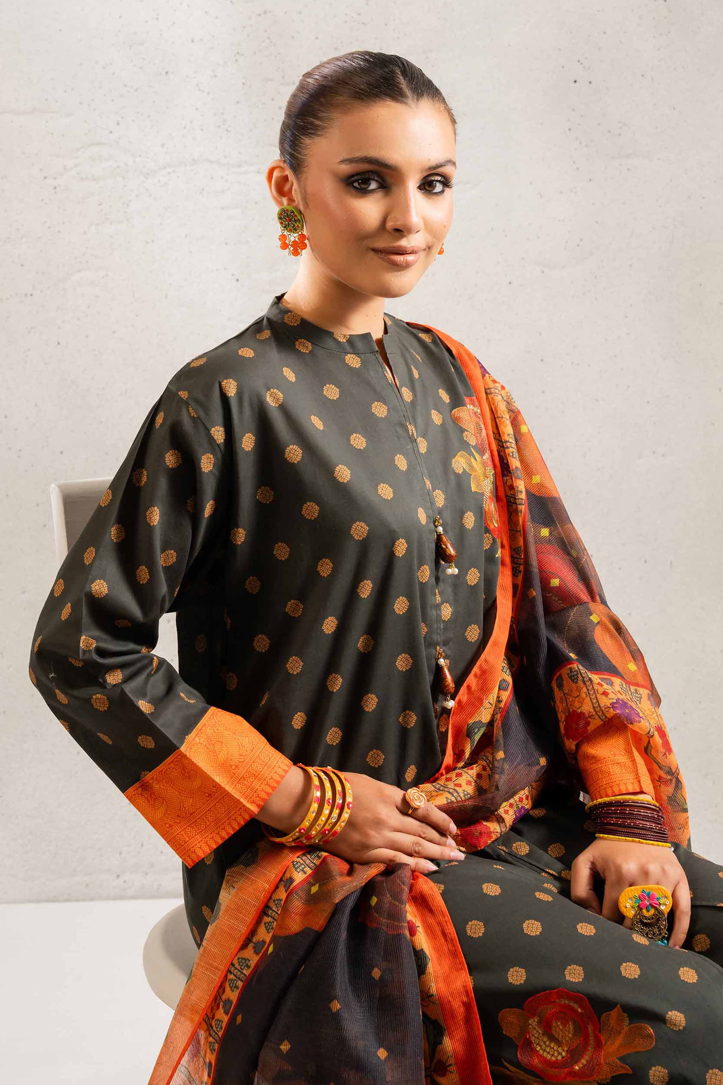 NishatUK - Brown Embroidered  Lawn 3-piece ready to wear Suit