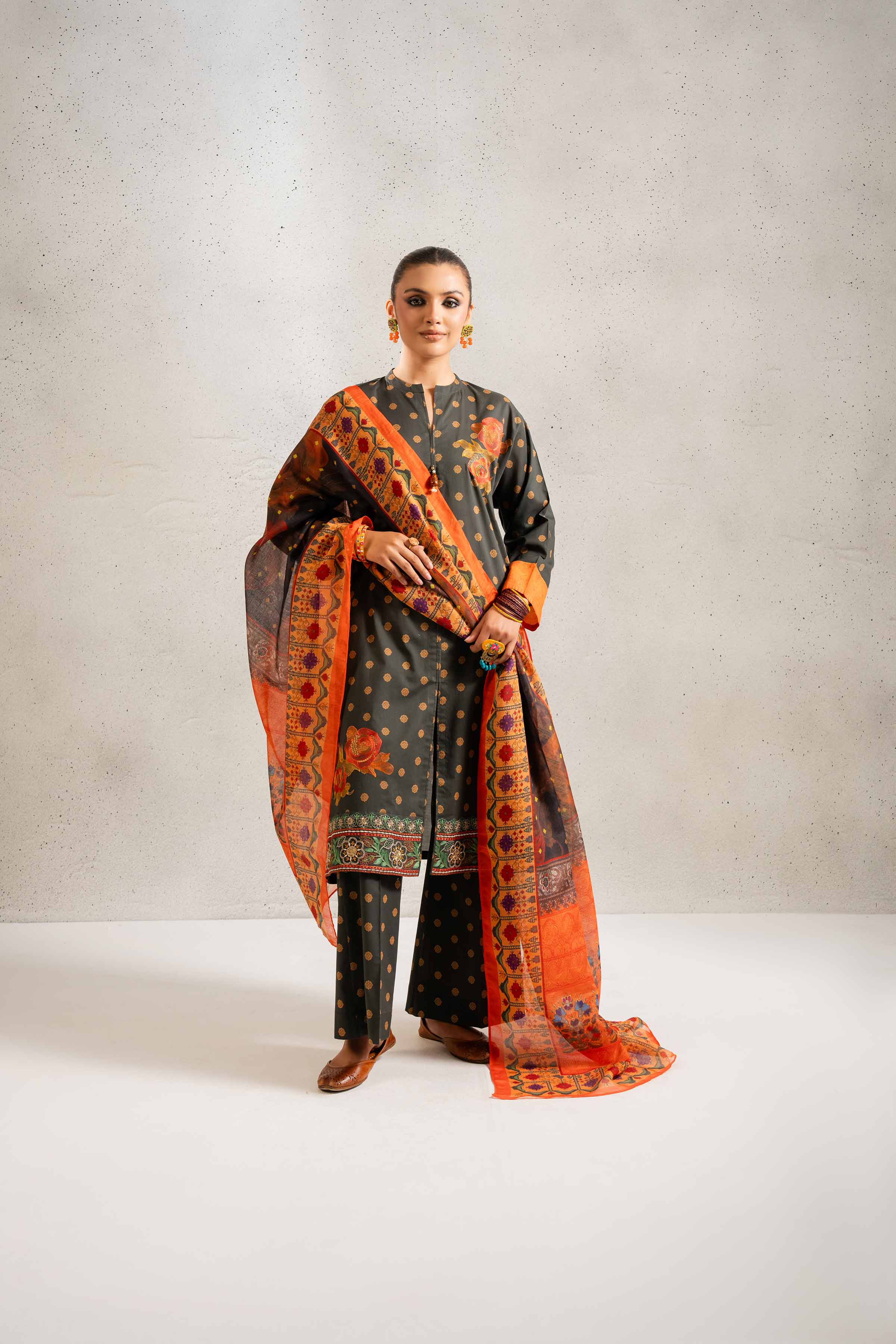 NishatUK - Brown Embroidered  Lawn 3-piece ready to wear Suit