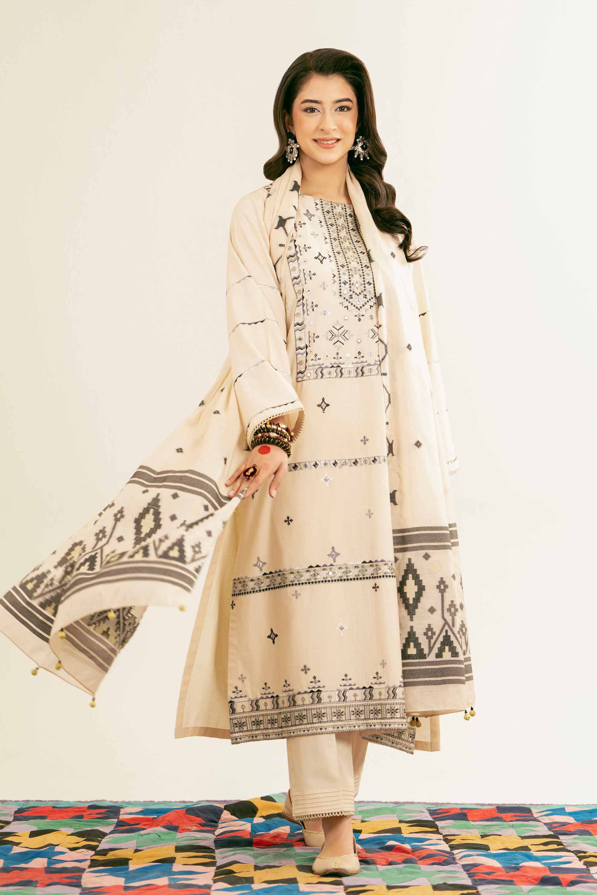 NishatUK - Brown Embroidered   Cambric 3-piece ready to wear Suit