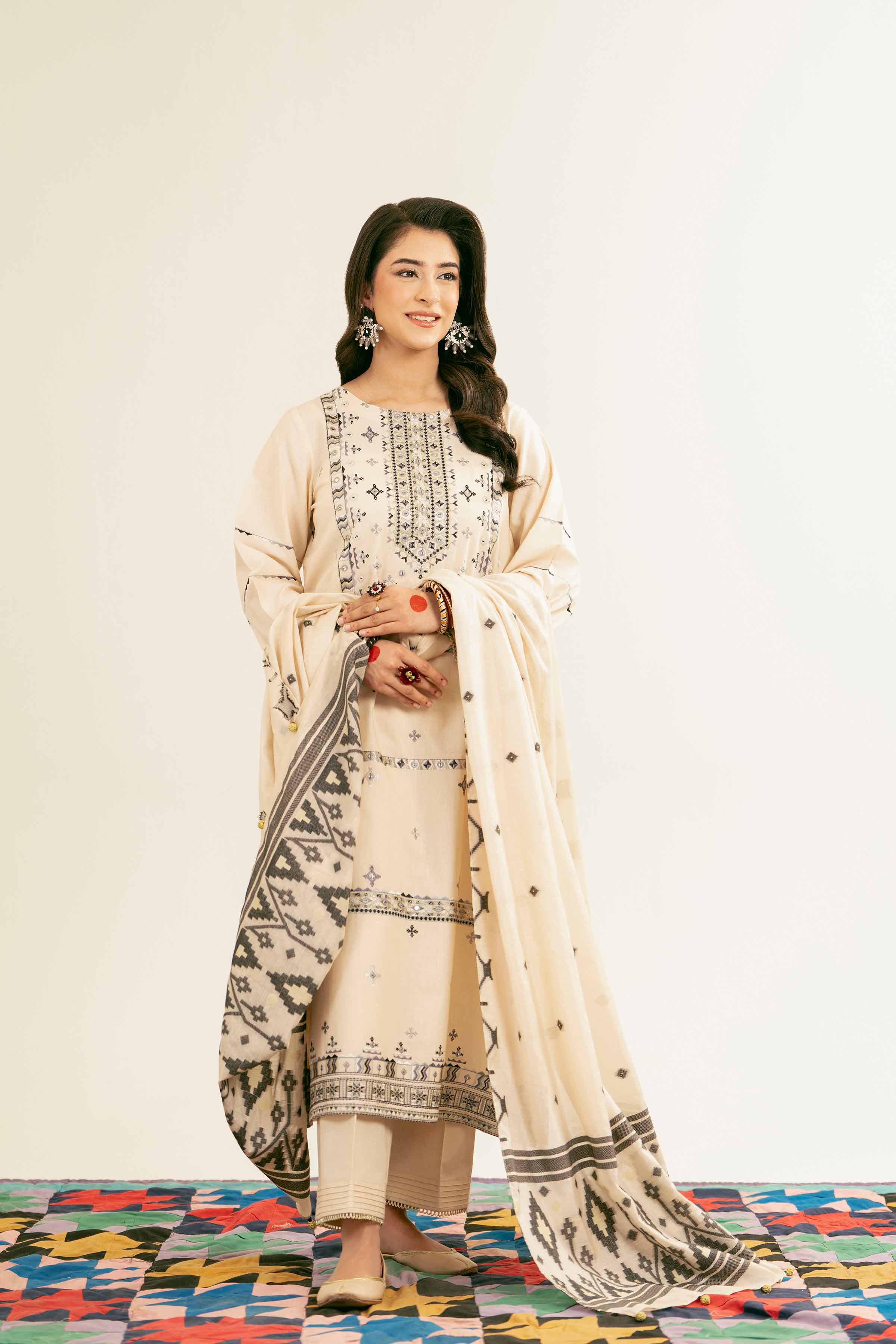 NishatUK - Brown Embroidered   Cambric 3-piece ready to wear Suit