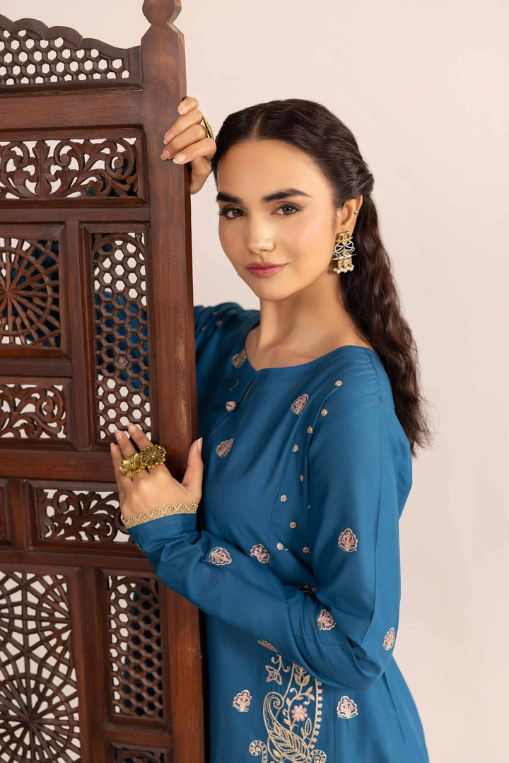 NishatUK - Blue Embroidered   Cambric 2-piece ready to wear Dress