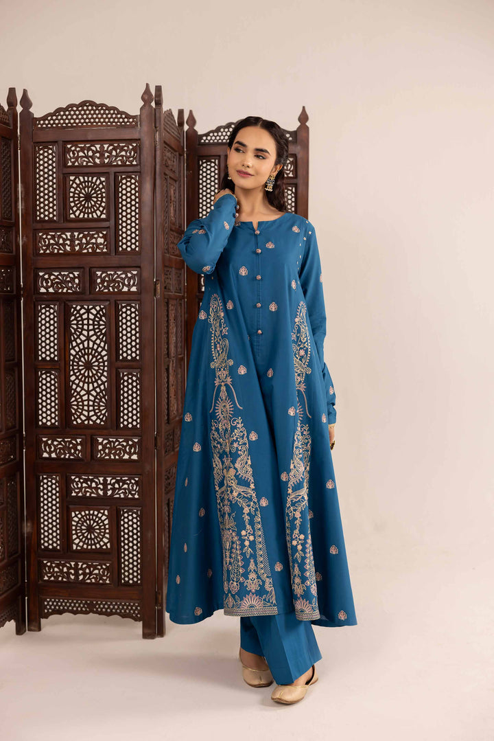 NishatUK - Blue Embroidered   Cambric 2-piece ready to wear Dress