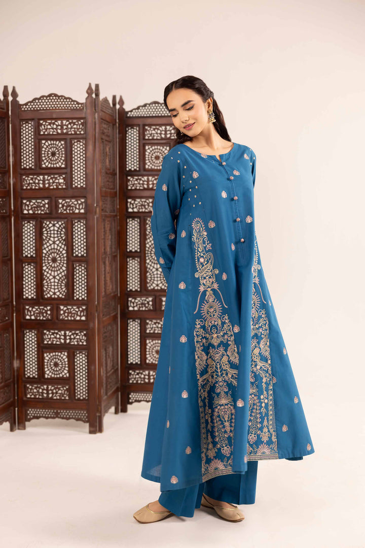 NishatUK - Blue Embroidered   Cambric 2-piece ready to wear Dress