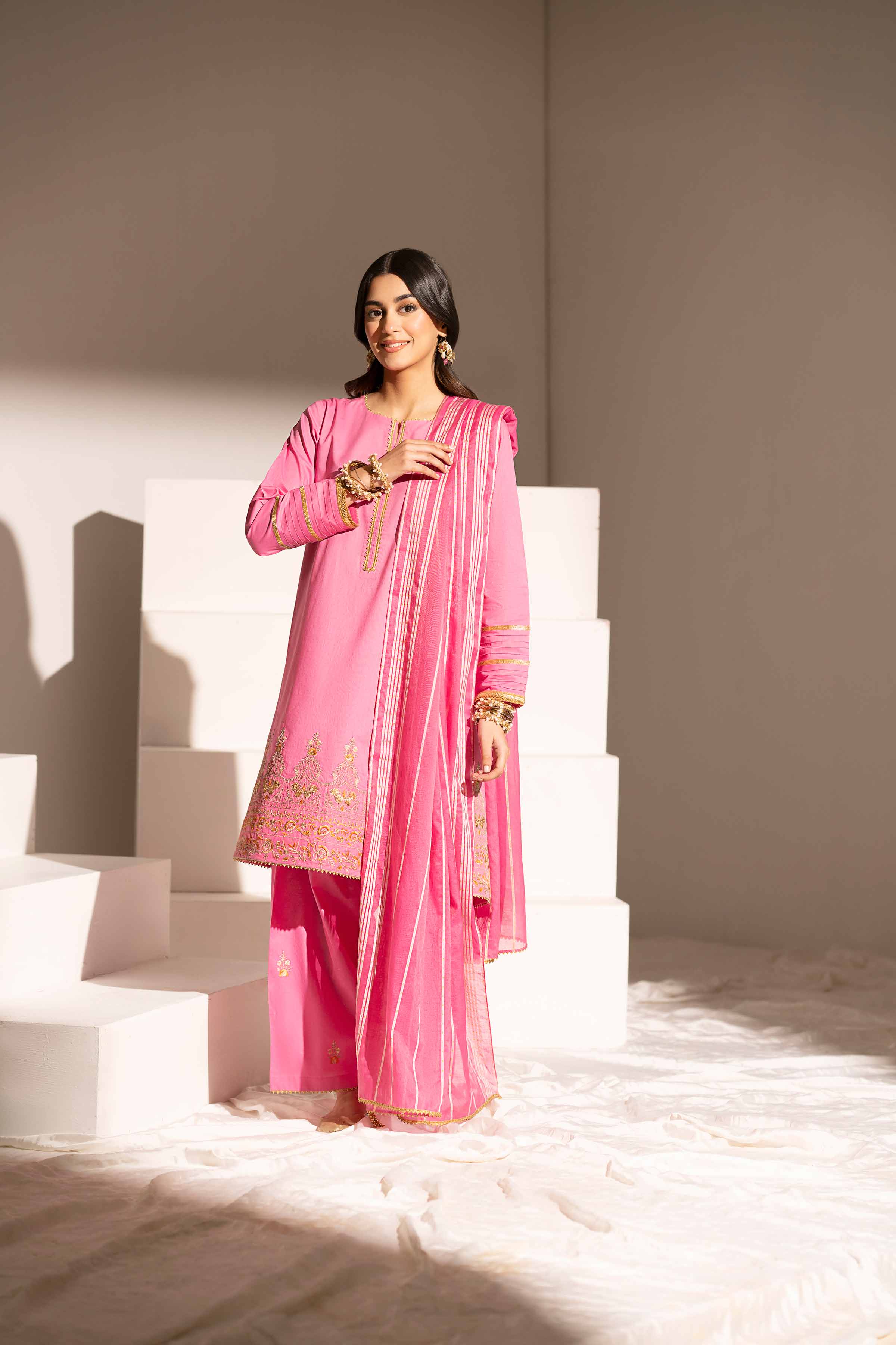 NishatUK - Pink Embroidered   Cambric 3-piece ready to wear Suit