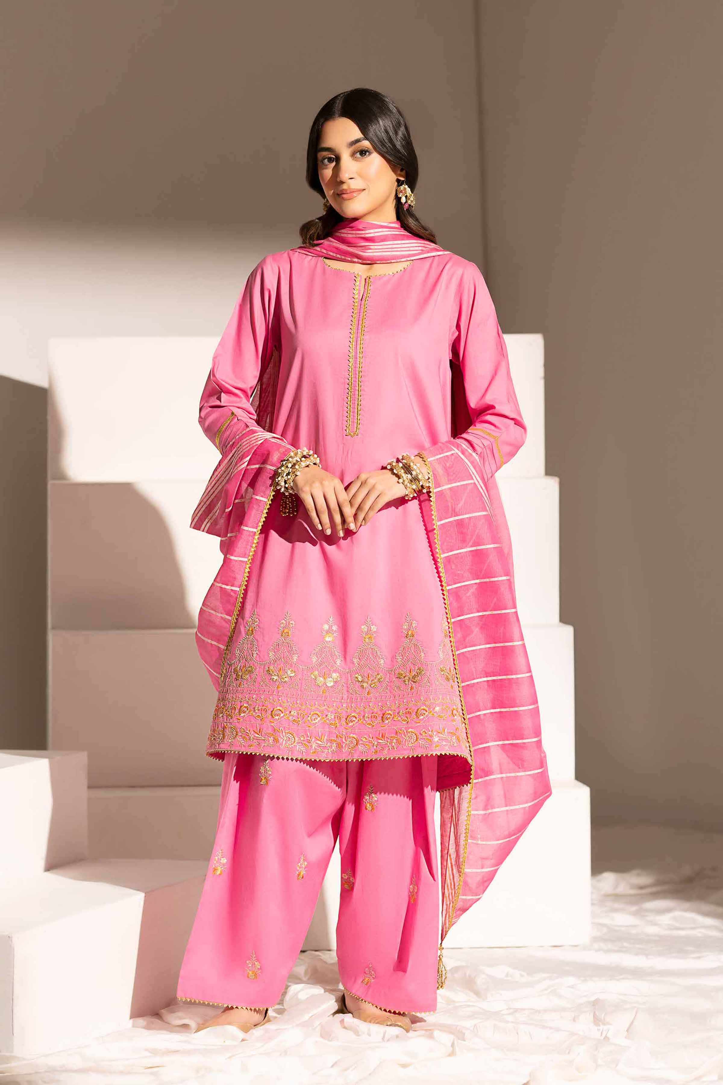 NishatUK - Pink Embroidered   Cambric 3-piece ready to wear Suit