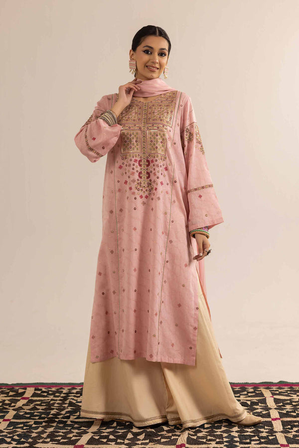 NishatUK - Brown Embroidered  Jacquard 2-piece ready to wear Dress