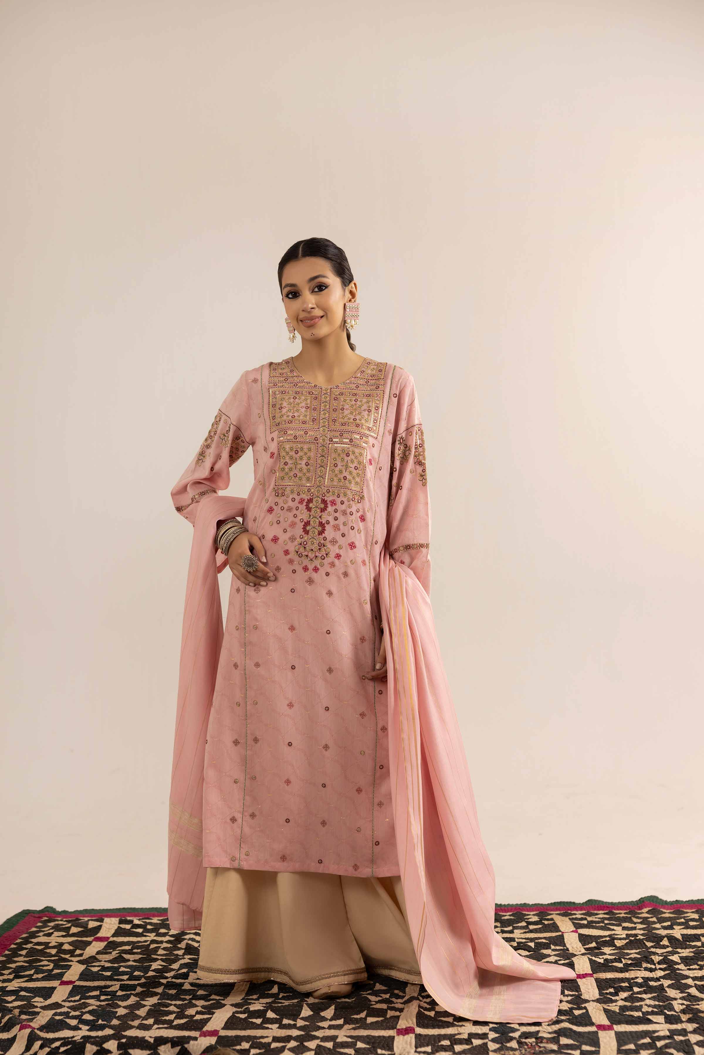 NishatUK - Brown Embroidered  Jacquard 2-piece ready to wear Dress