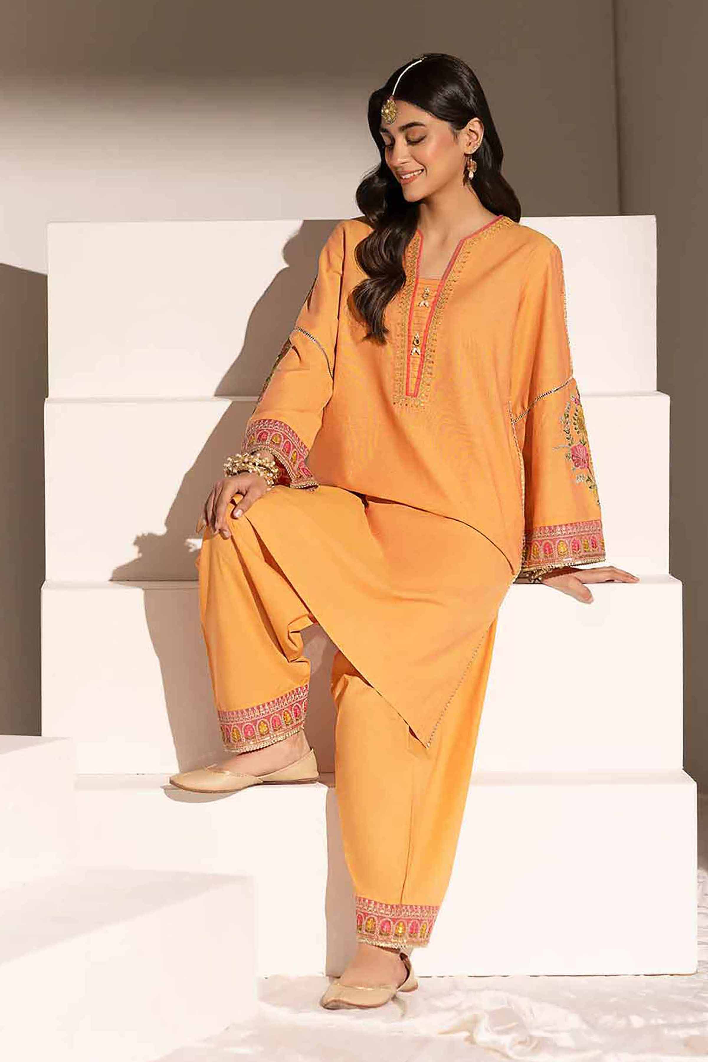 NishatUK - Peach Embroidered   Yarn Dyed 2-piece ready to wear Dress