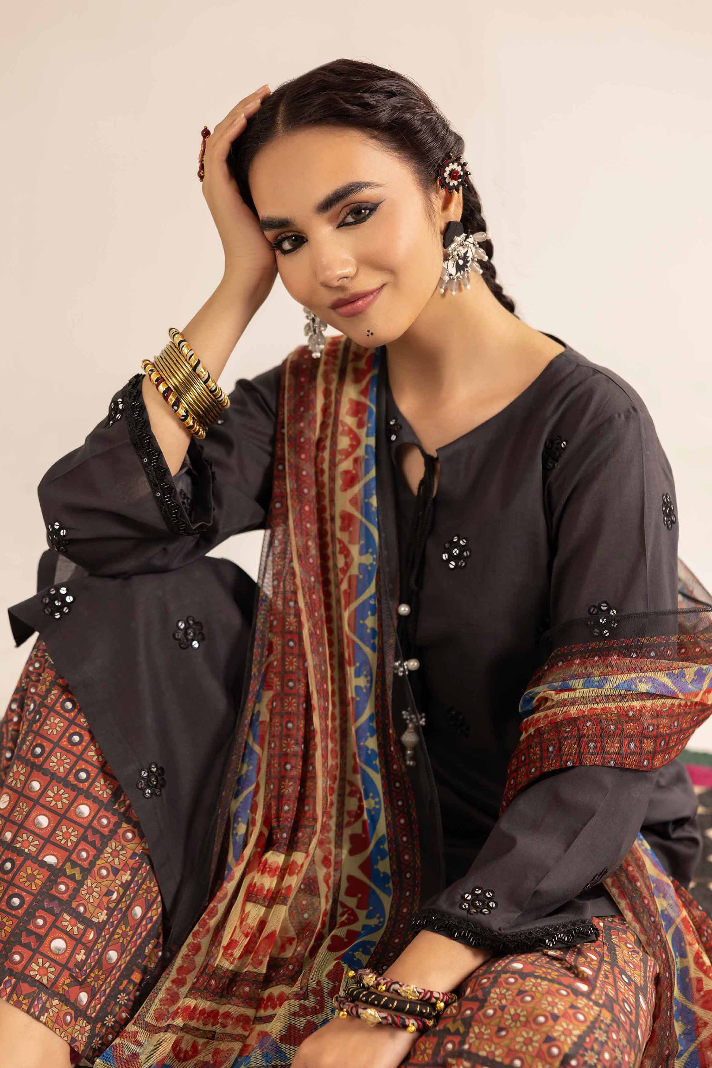NishatUK - Black Embroidered  Lawn 3-piece ready to wear Suit