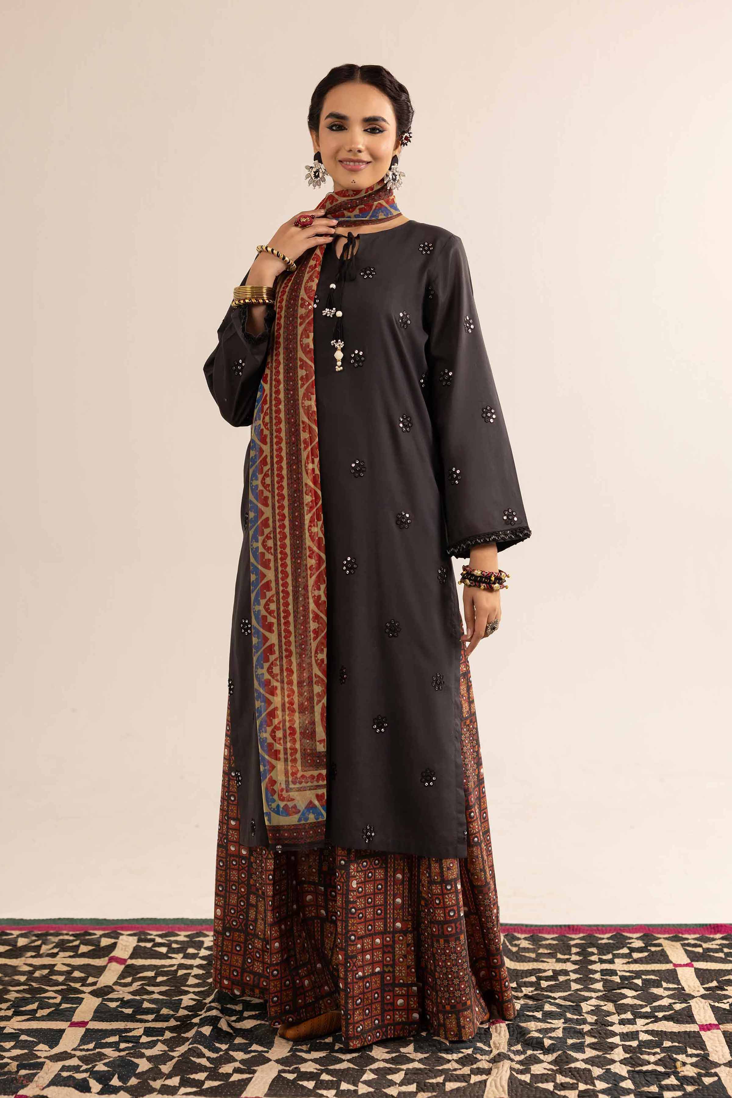NishatUK - Black Embroidered  Lawn 3-piece ready to wear Suit