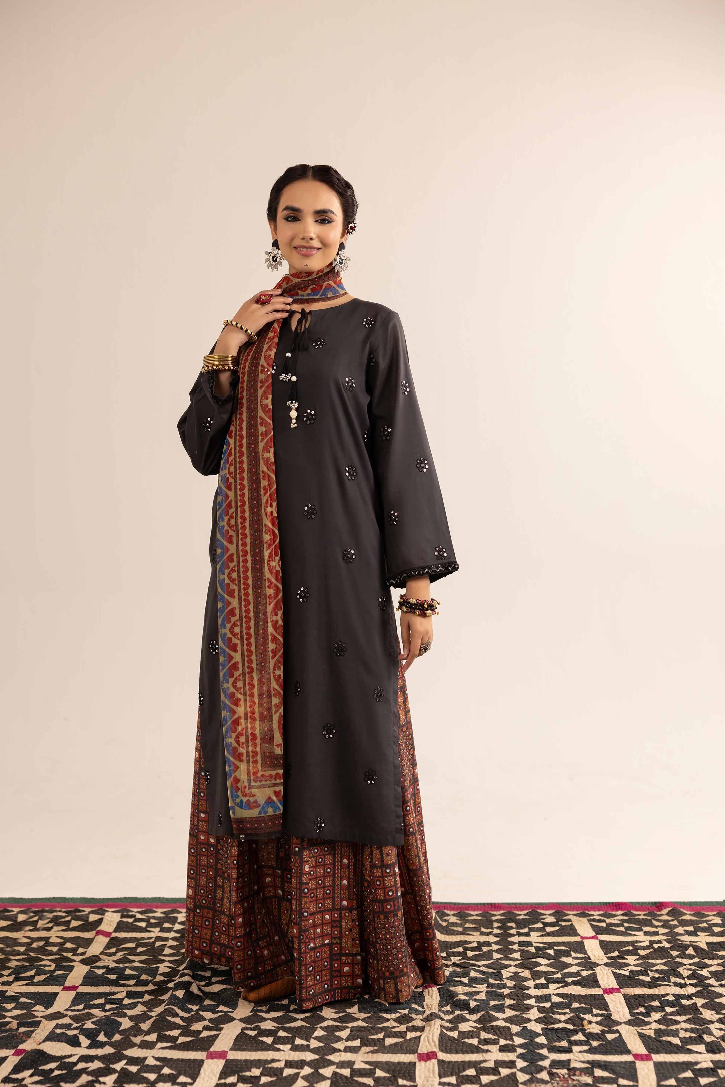 NishatUK - Black Embroidered  Lawn 3-piece ready to wear Suit