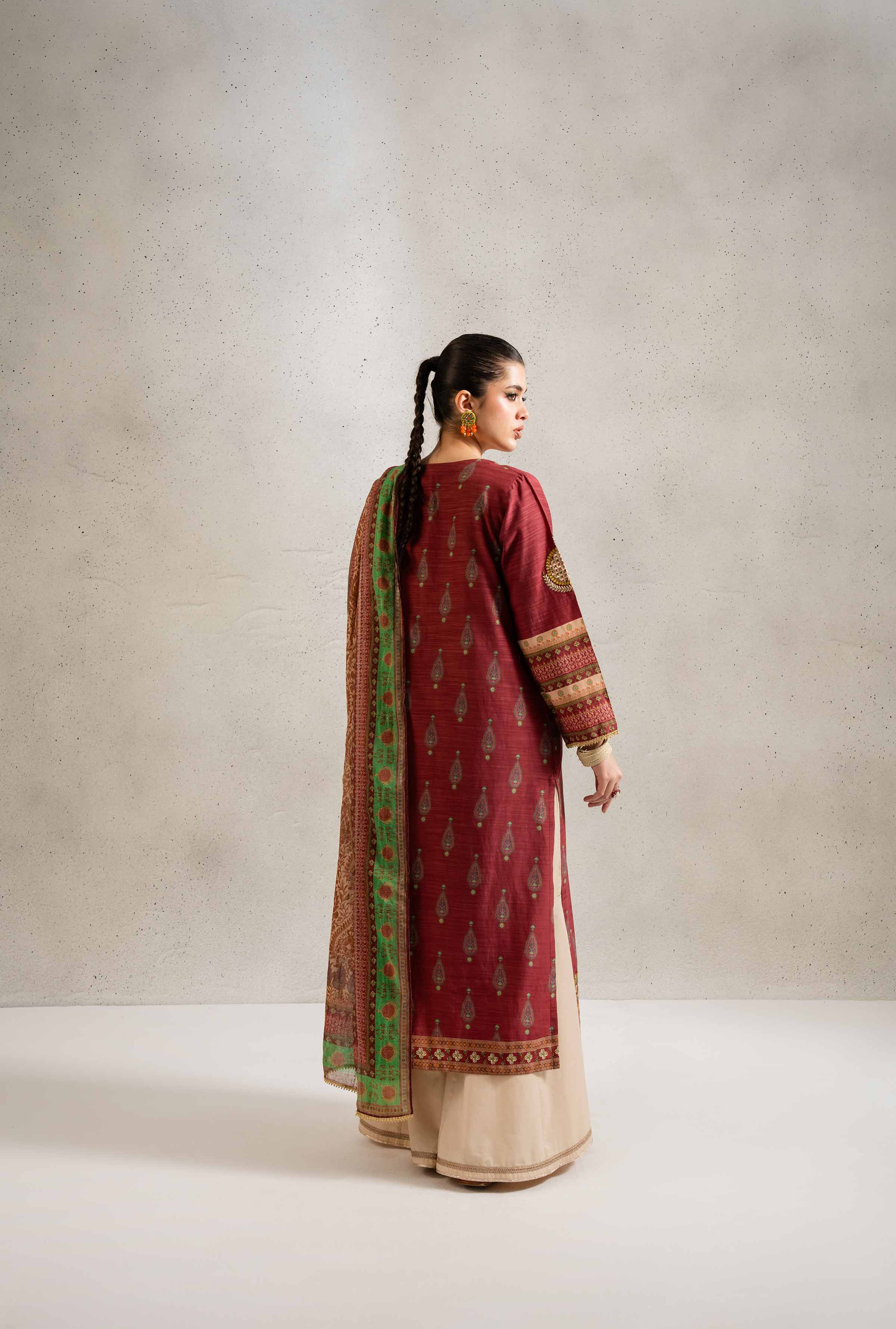 NishatUK - Brown Embroidered  Silk 2-piece ready to wear Dress