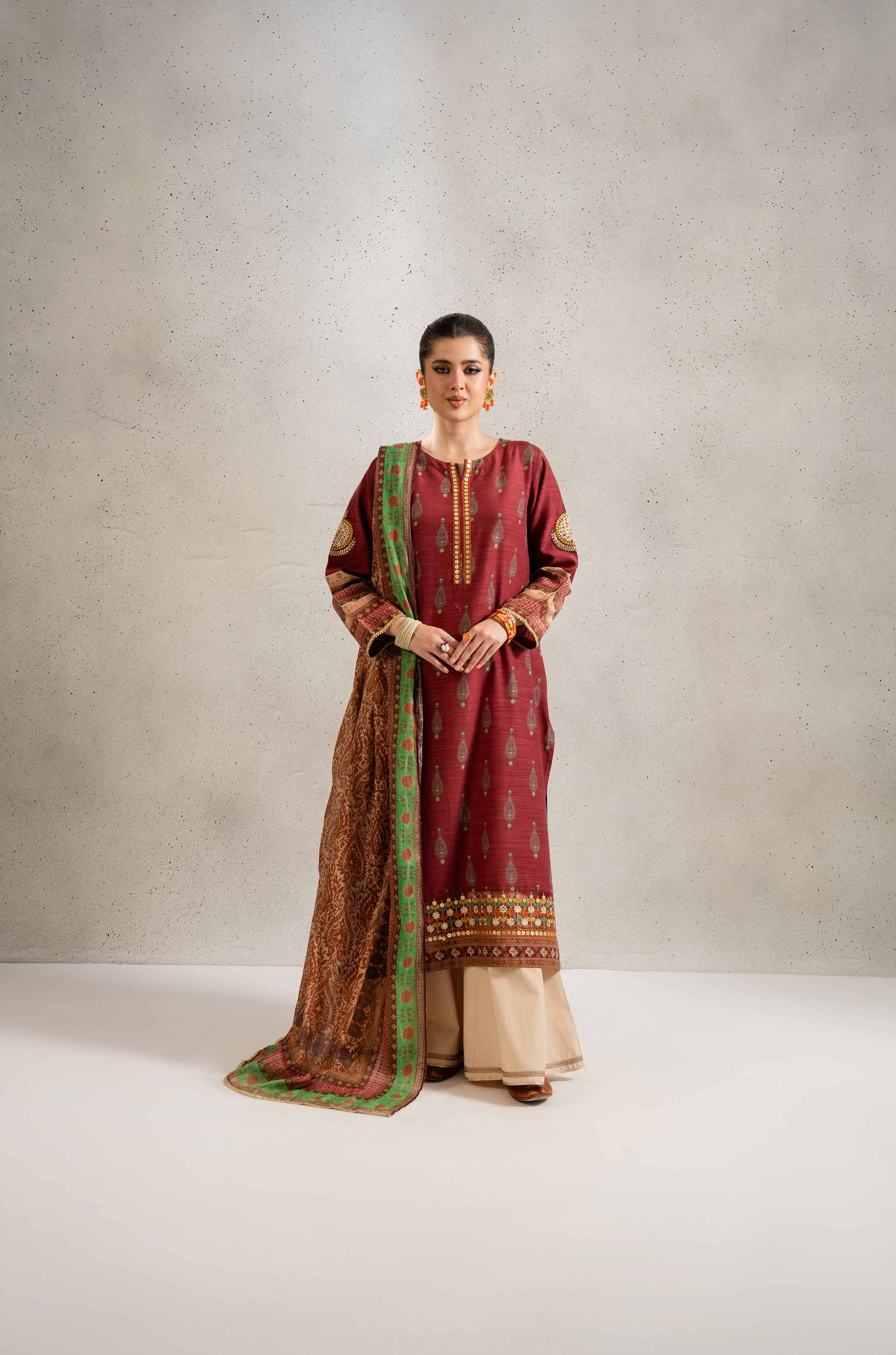 NishatUK - Brown Embroidered  Silk 2-piece ready to wear Dress