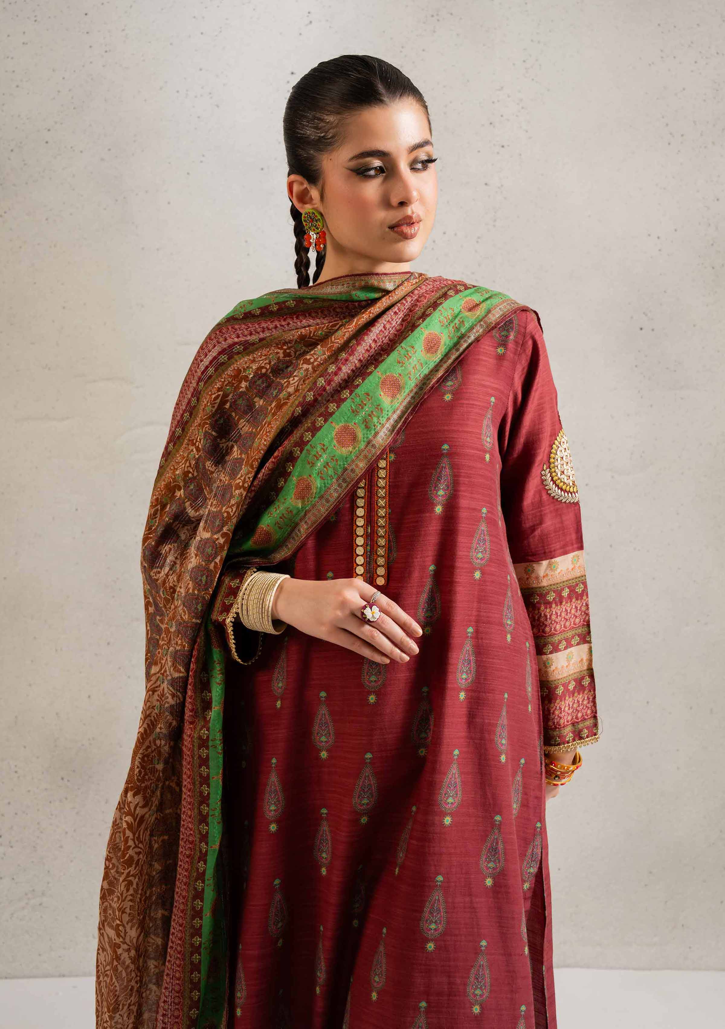 NishatUK - Brown Embroidered  Silk 2-piece ready to wear Dress