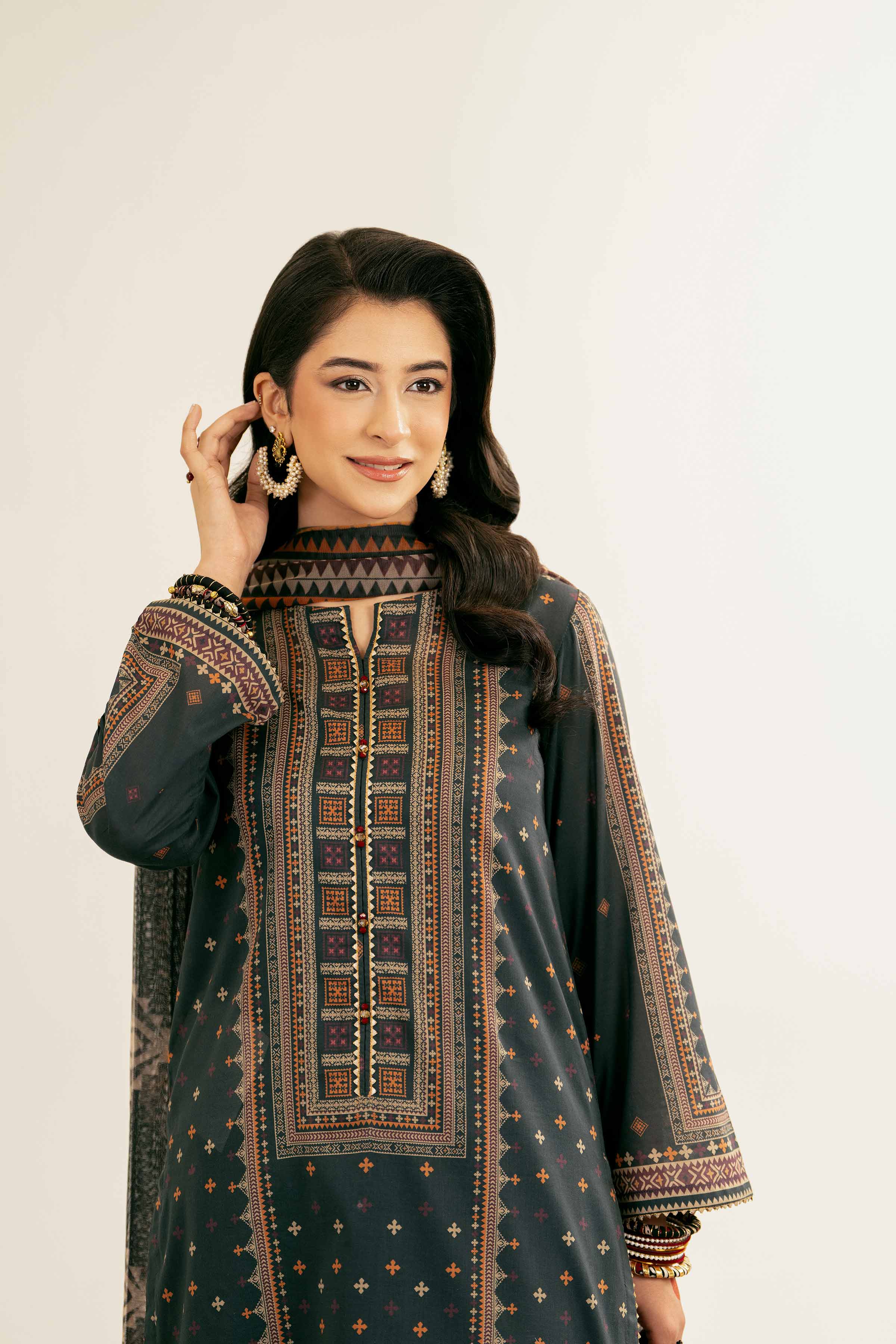 NishatUK - Brown Printed Lawn 3-piece ready to wear Suit