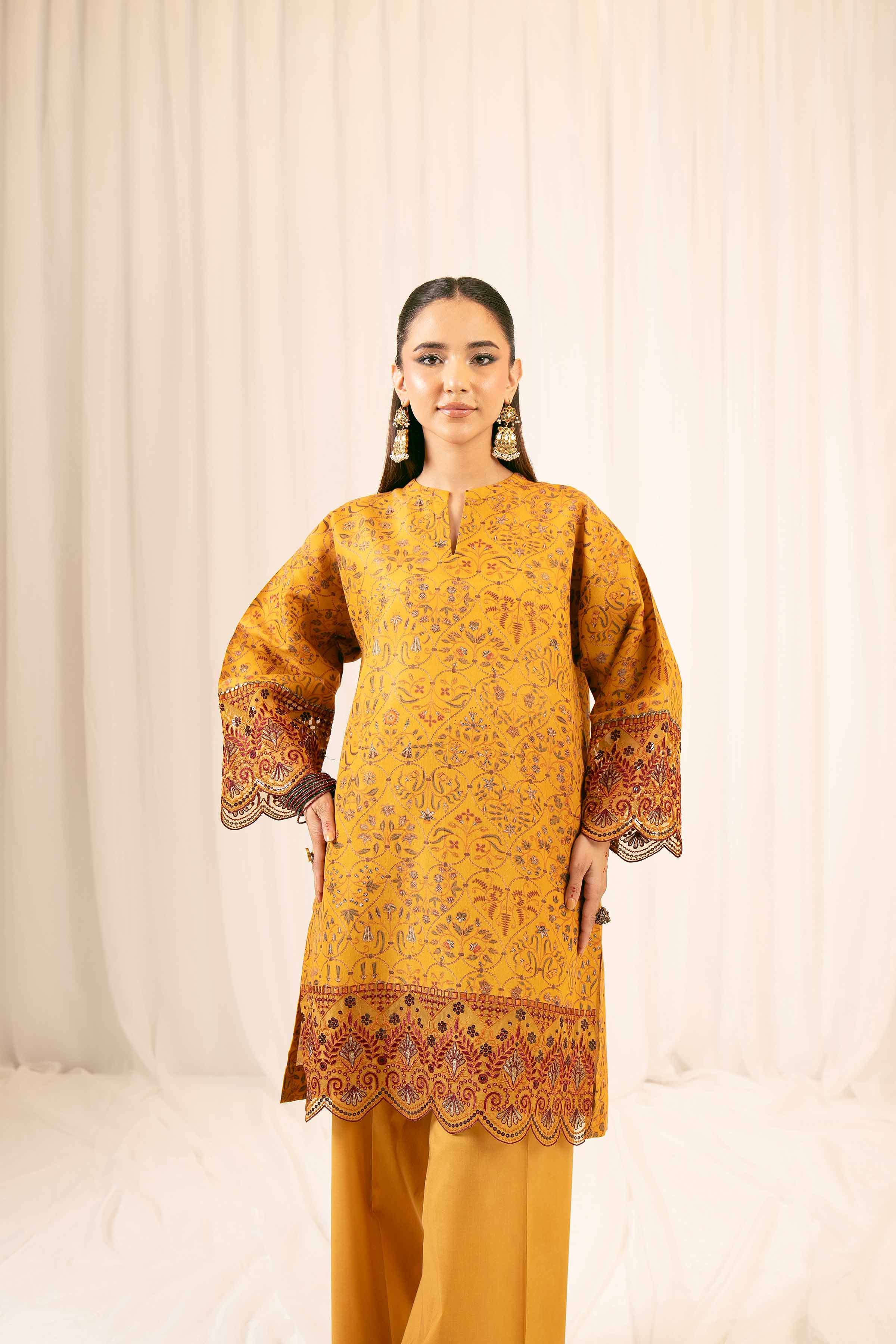 NishatUK - Mustard Embroidered Jacquard 2-piece ready to wear Dress