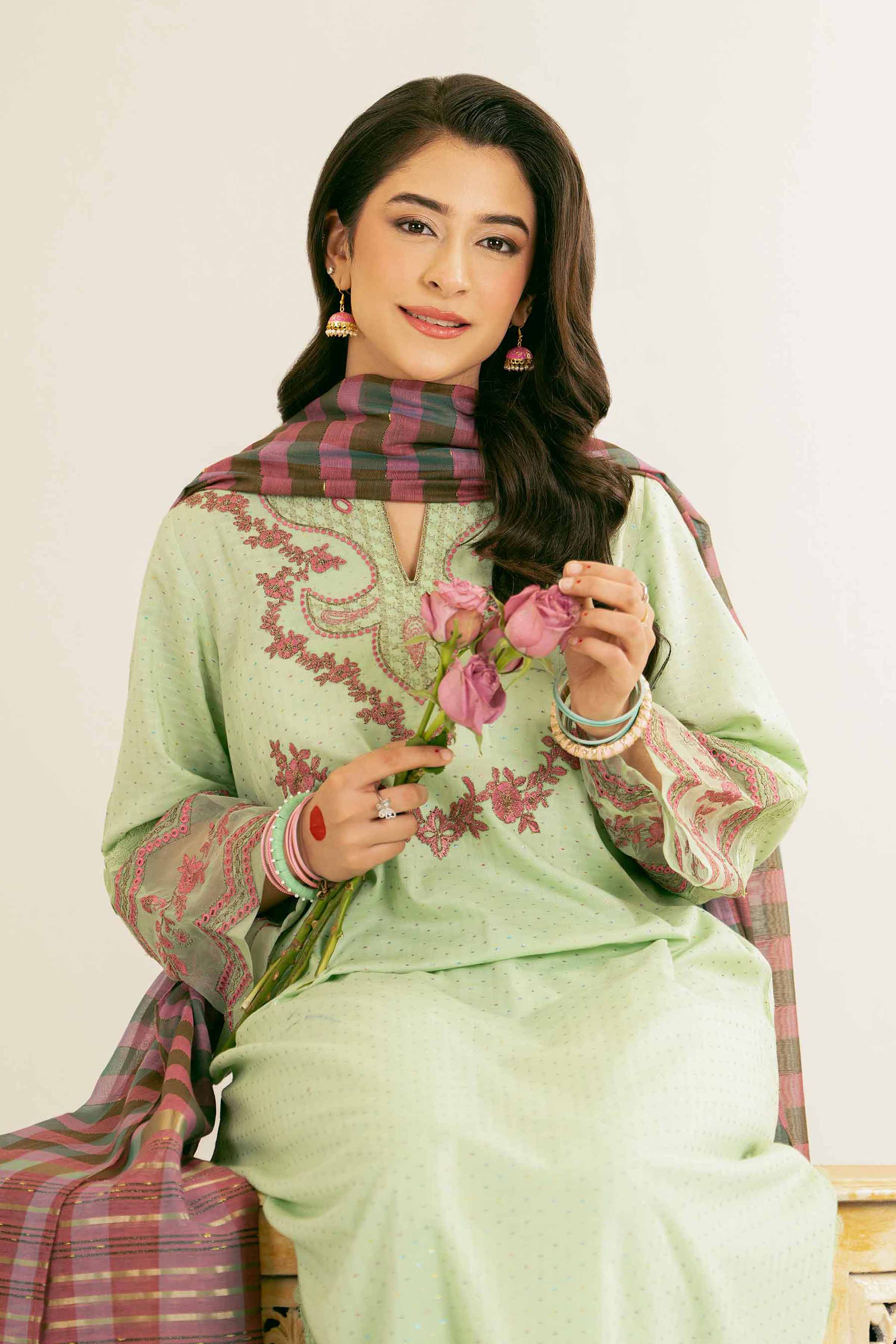 NishatUK - Brown Embroidered  Jacquard 3-piece ready to wear Suit