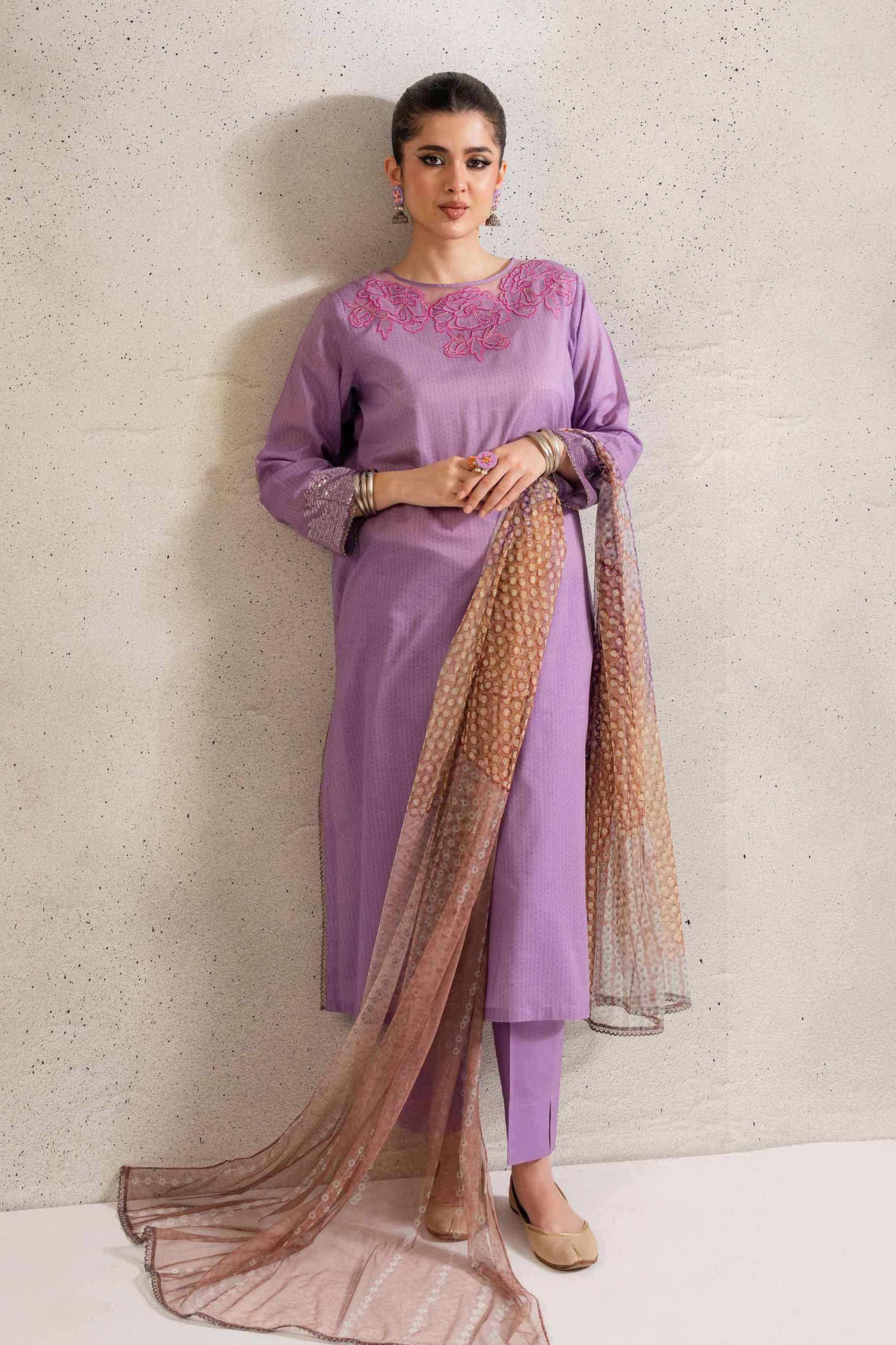 NishatUK - Brown Embroidered  Lawn 3-piece ready to wear Suit