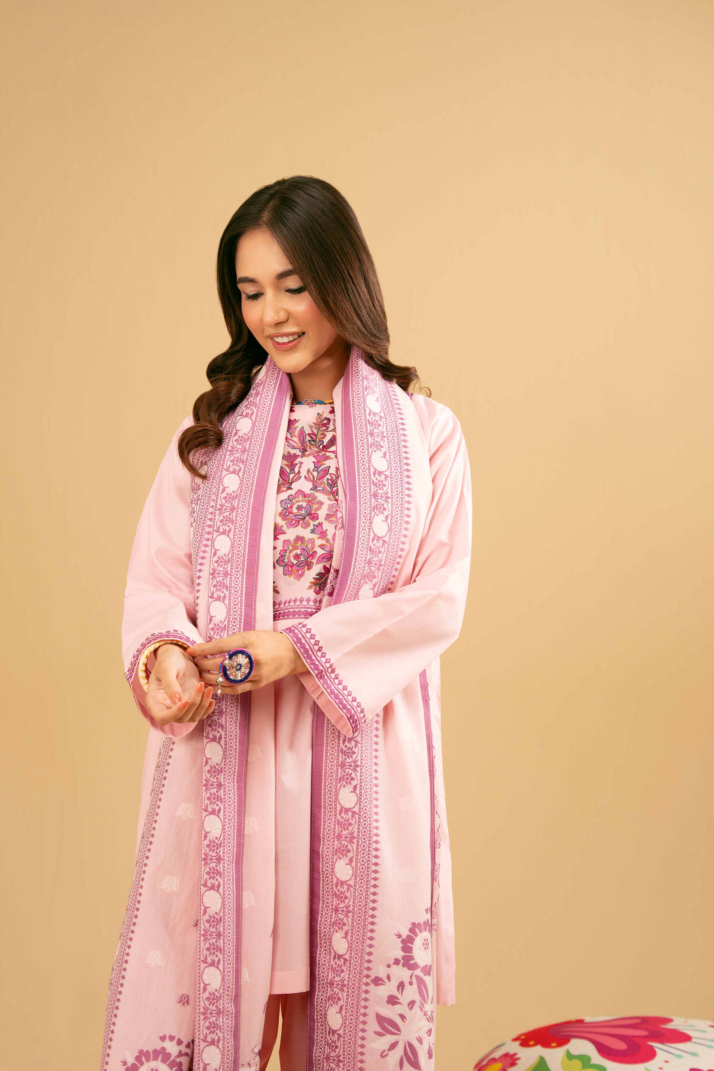 NishatUK - Pink Embroidered   Cambric 3-piece ready to wear Suit