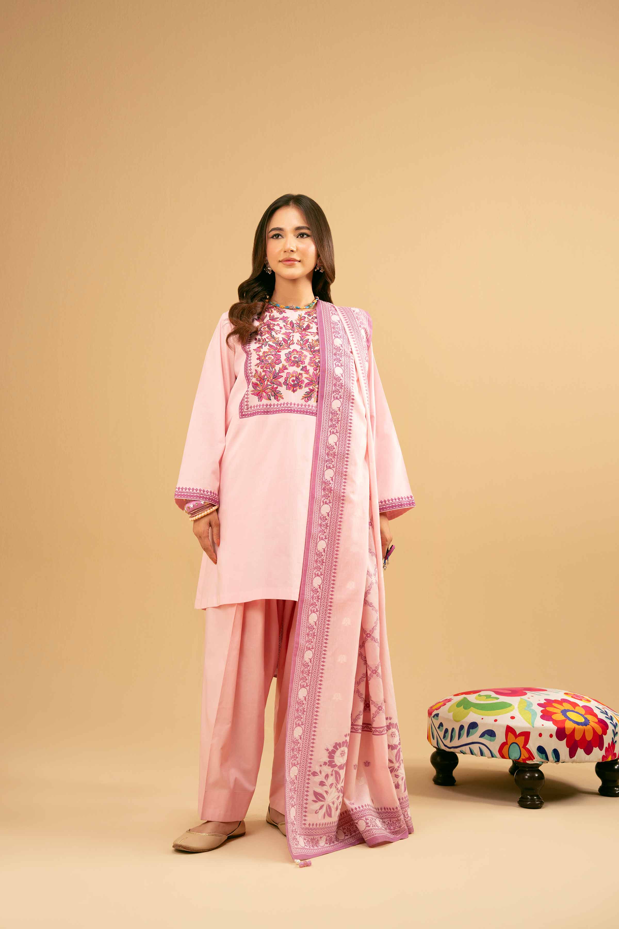 NishatUK - Pink Embroidered   Cambric 3-piece ready to wear Suit