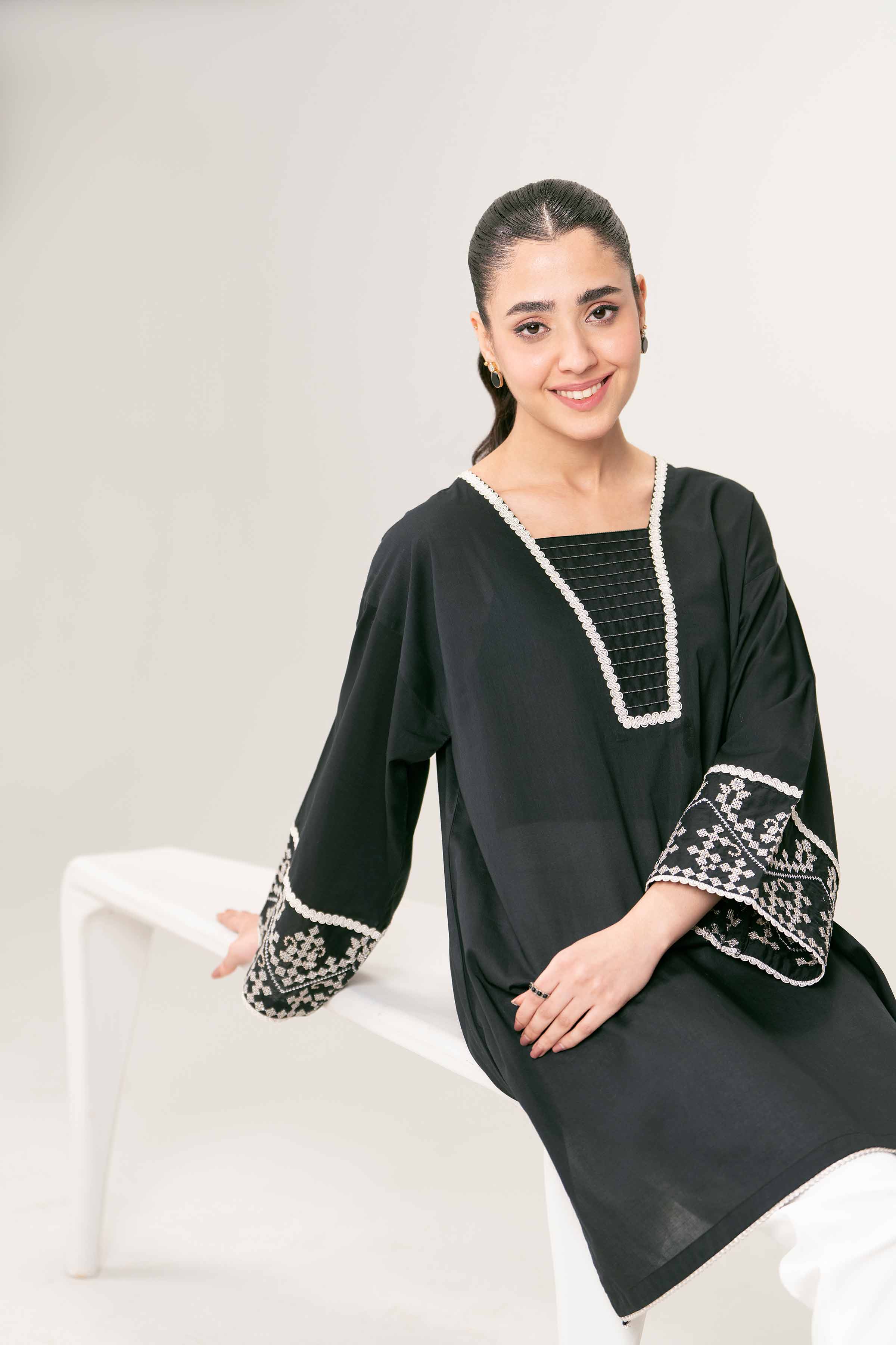 NishatUK - Brown Embroidered   Cambric 1-piece ready to wear Tunic