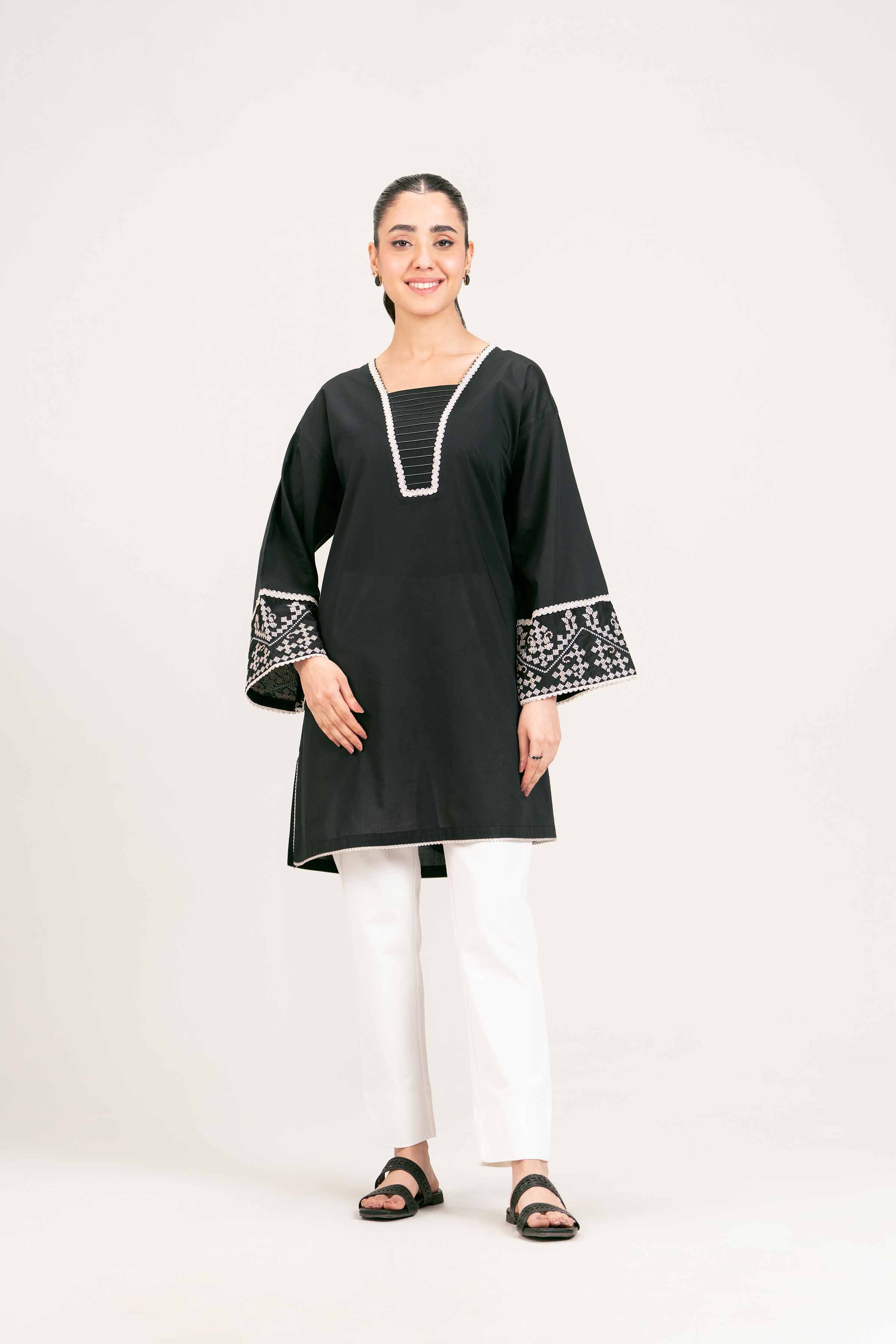 NishatUK - Brown Embroidered   Cambric 1-piece ready to wear Tunic