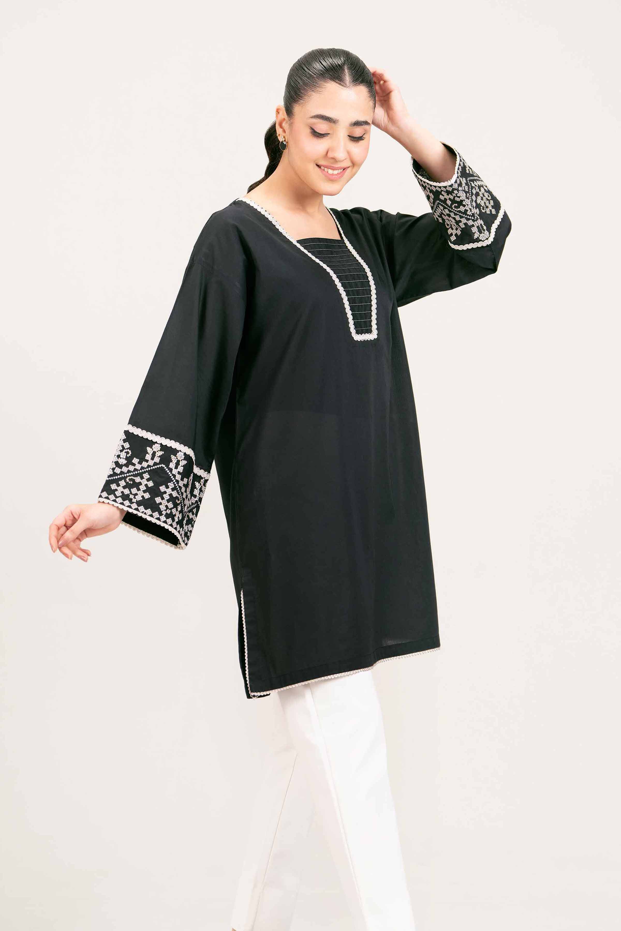 NishatUK - Brown Embroidered   Cambric 1-piece ready to wear Tunic