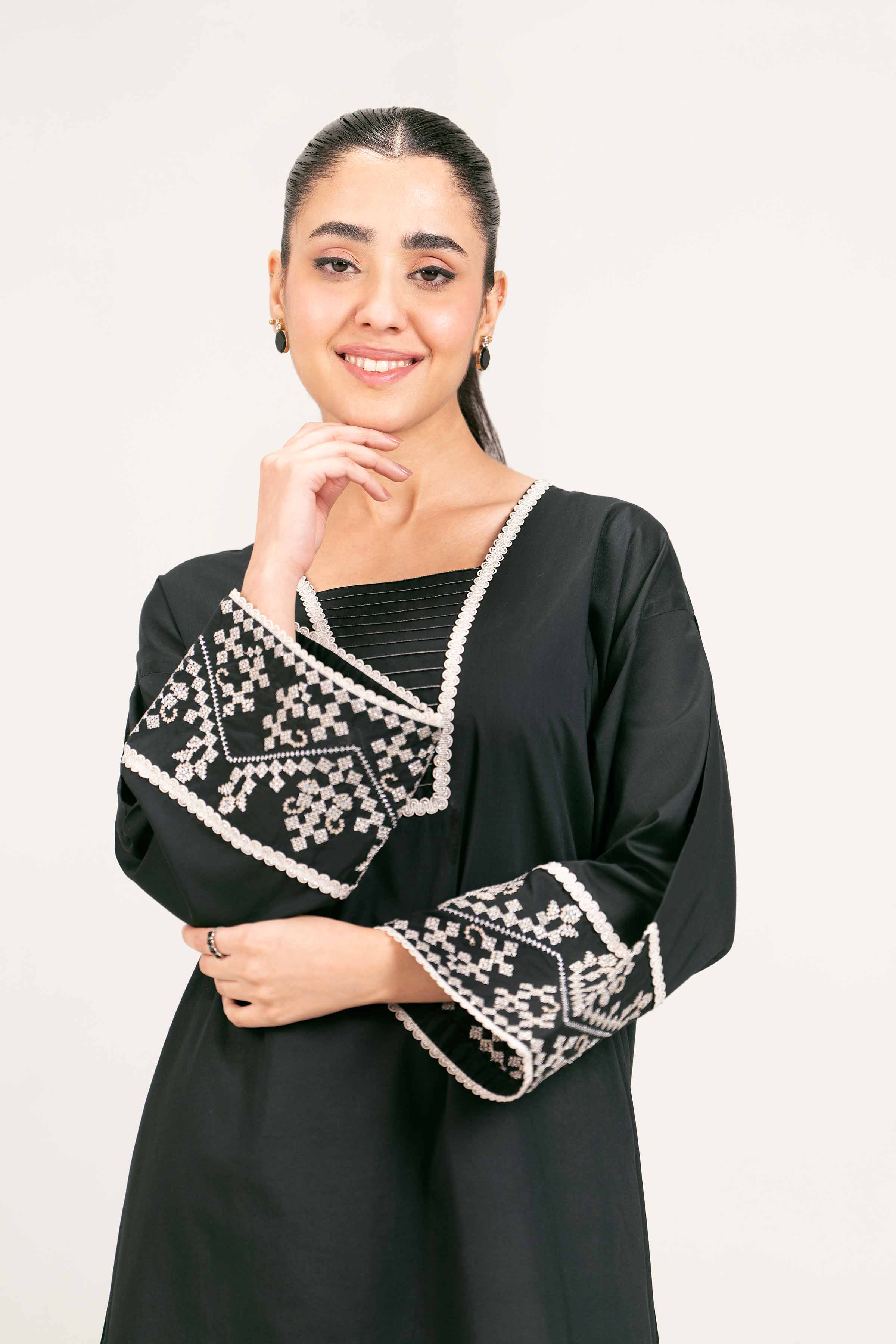 NishatUK - Brown Embroidered   Cambric 1-piece ready to wear Tunic
