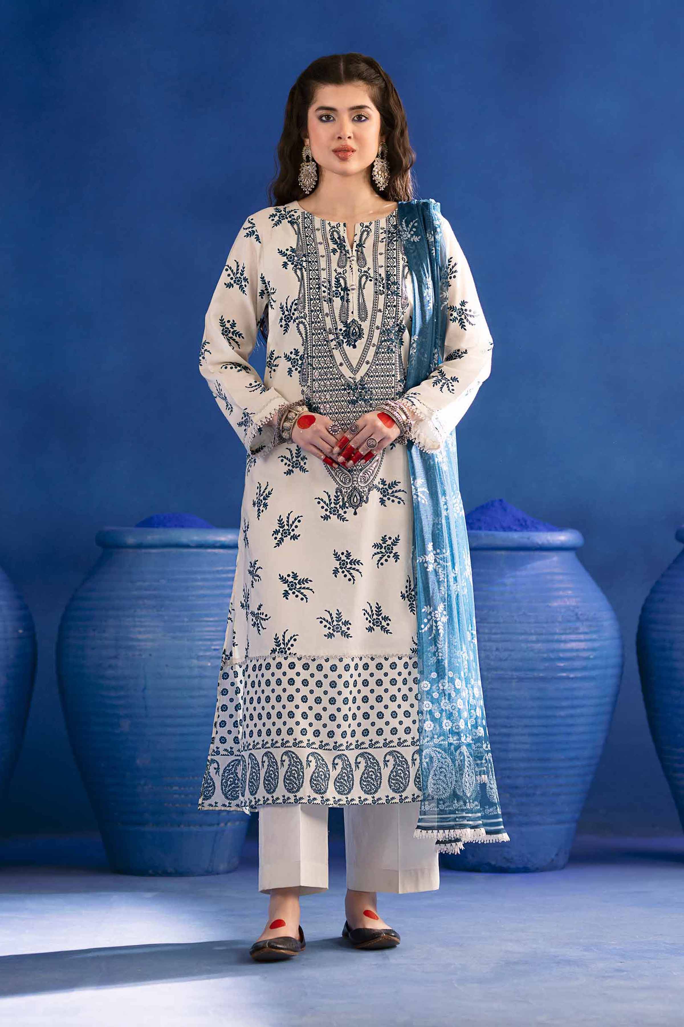 NishatUK - White Embroidered  Lawn 3-piece ready to wear Suit