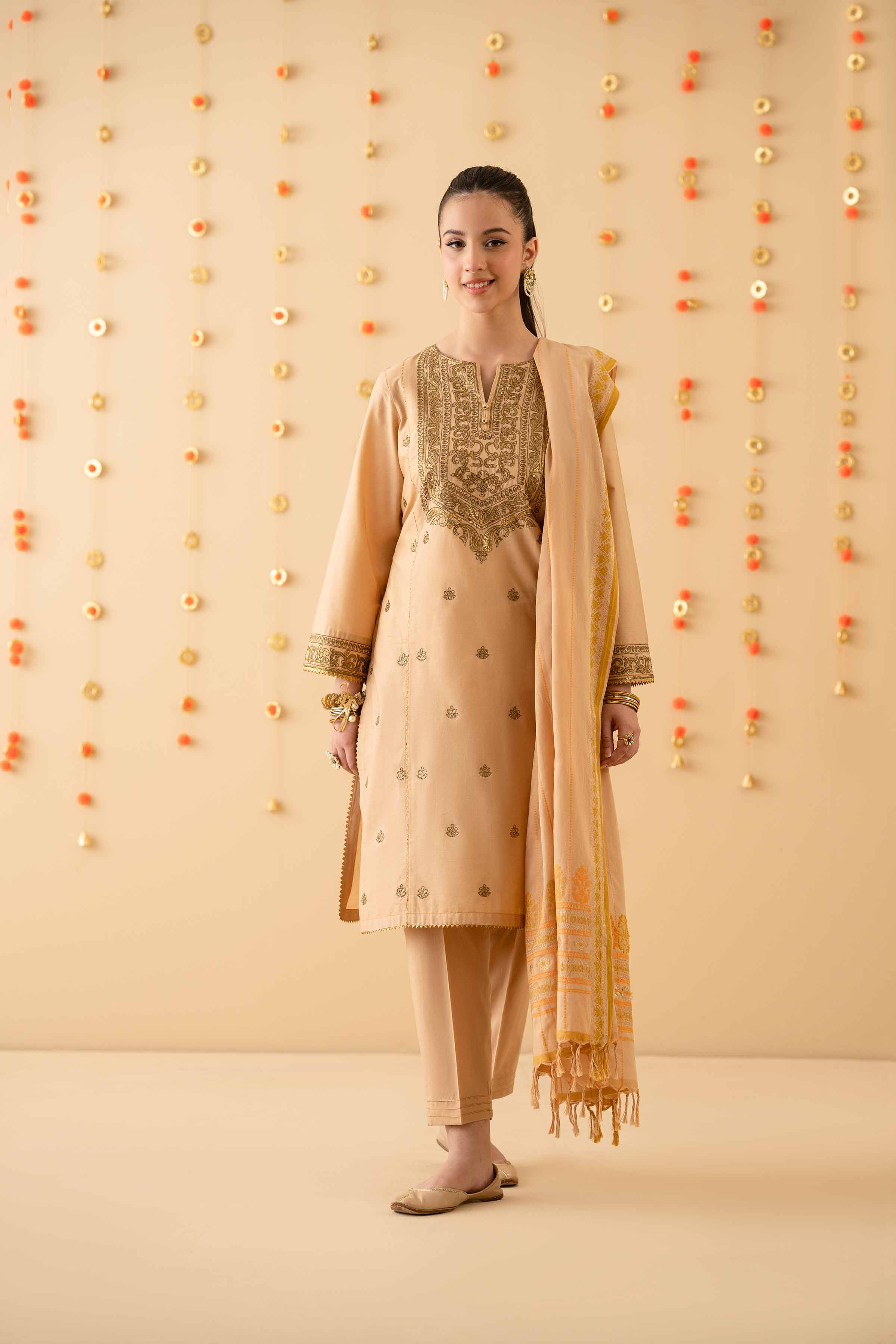 NishatUK - Beige Embroidered Cambric 3-piece ready to wear Suit