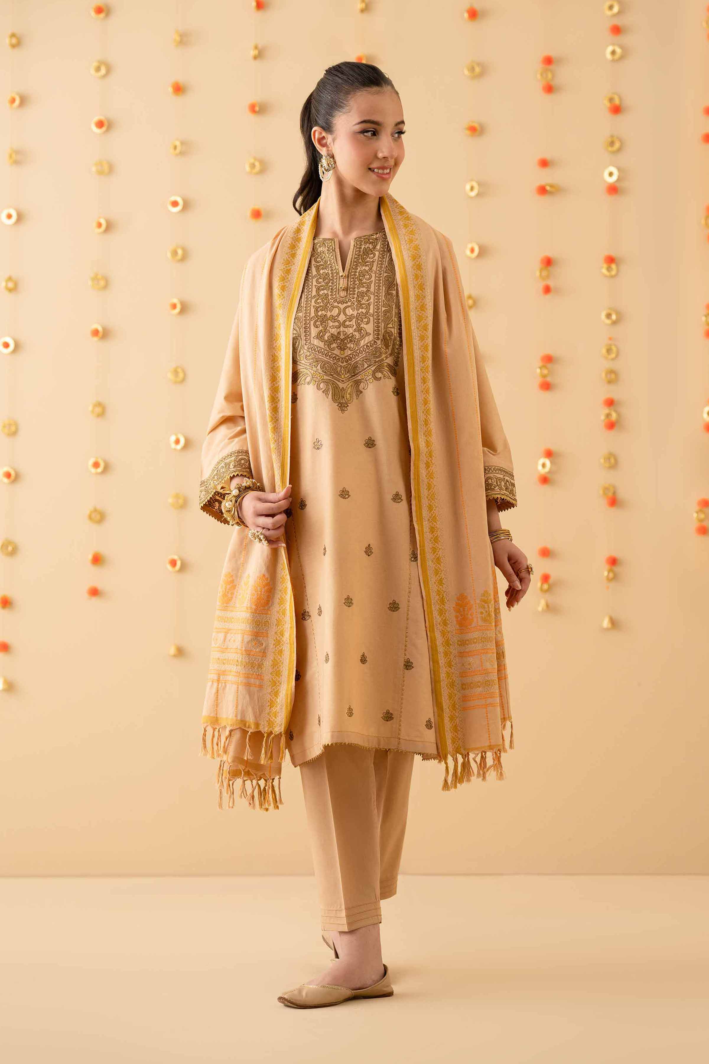 NishatUK - Beige Embroidered Cambric 3-piece ready to wear Suit