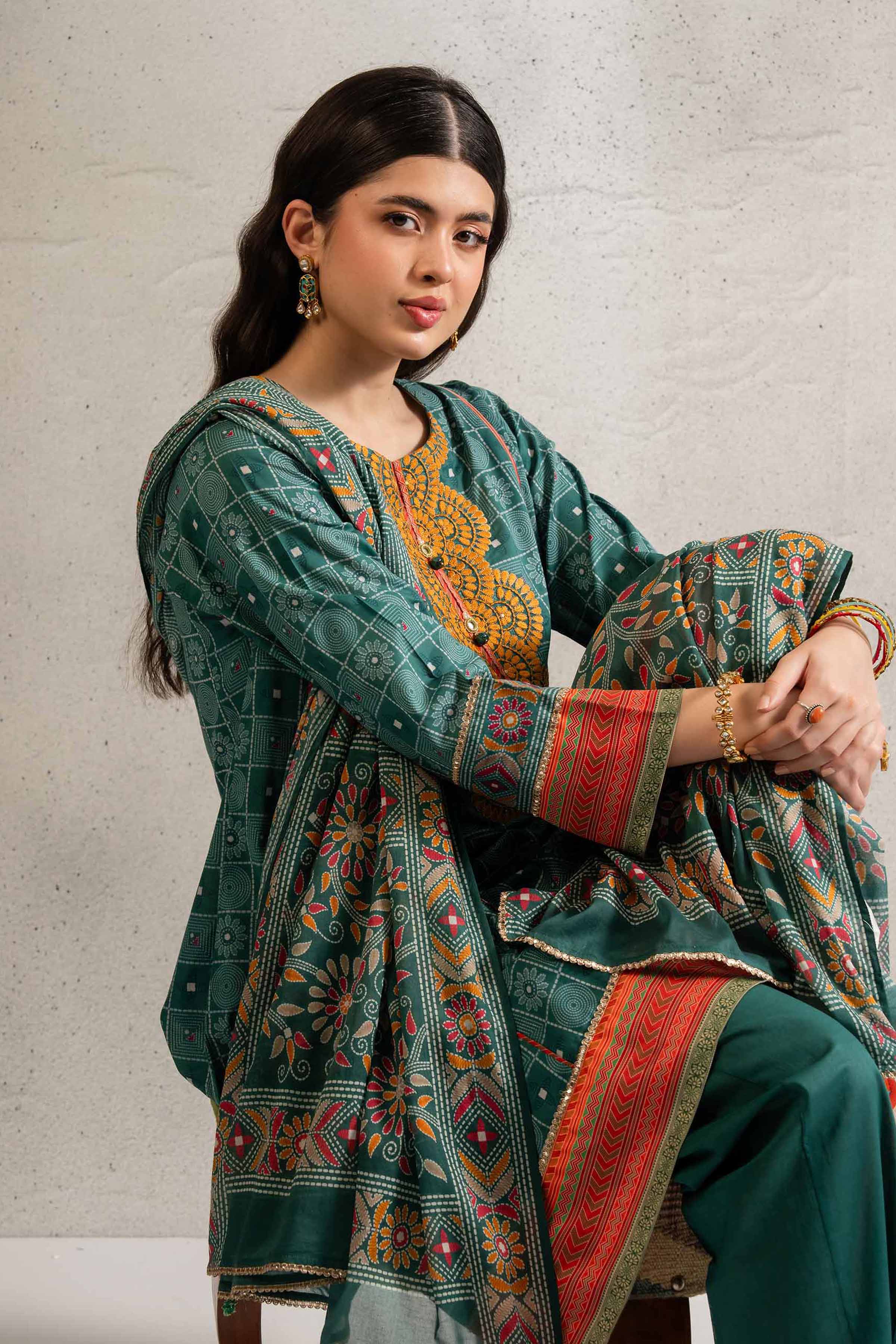 NishatUK - Brown Embroidered  Lawn 3-piece ready to wear Suit