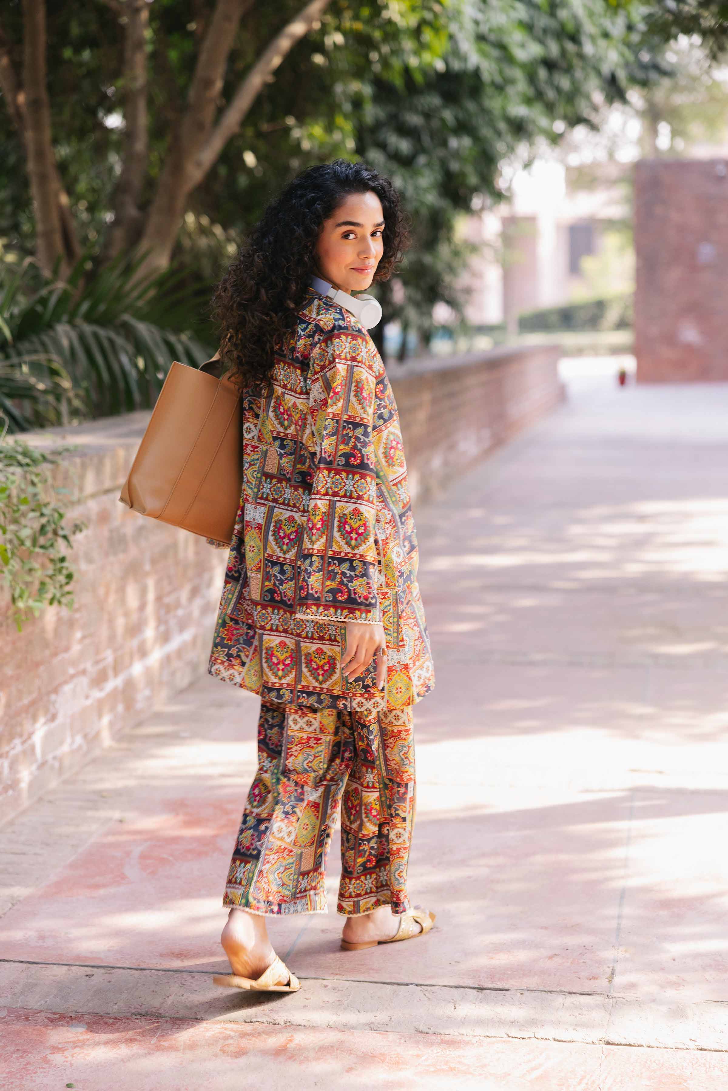 NishatUK - Brown Printed Crepe 2-piece ready to wear Dress