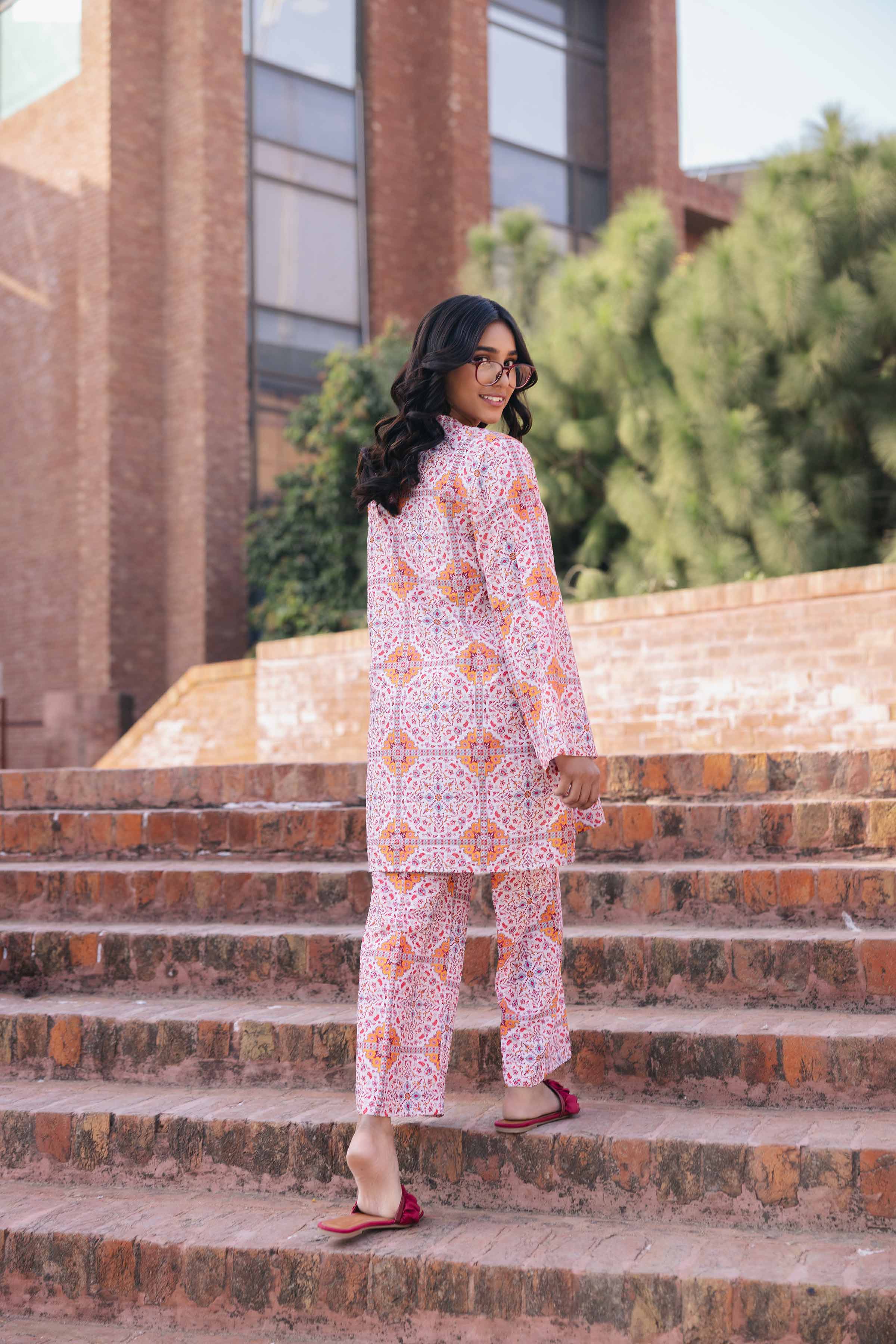 NishatUK - Brown Printed Crepe 2-piece ready to wear Dress