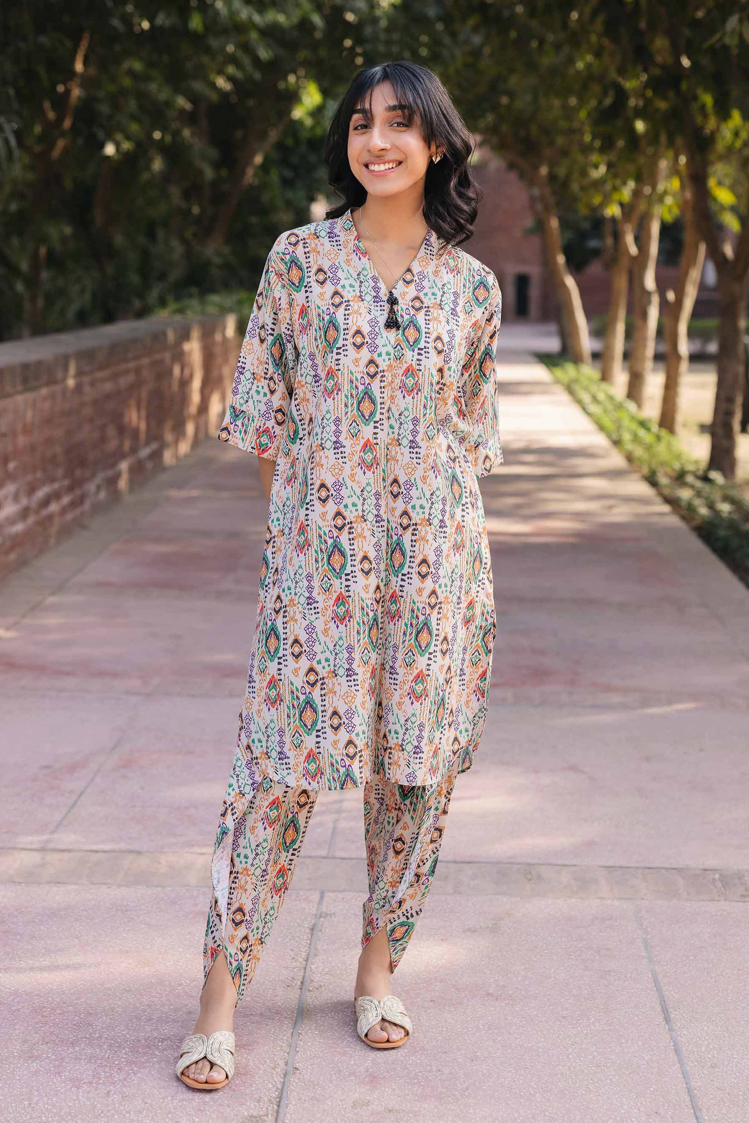 NishatUK - Brown Printed Crepe 2-piece ready to wear Dress
