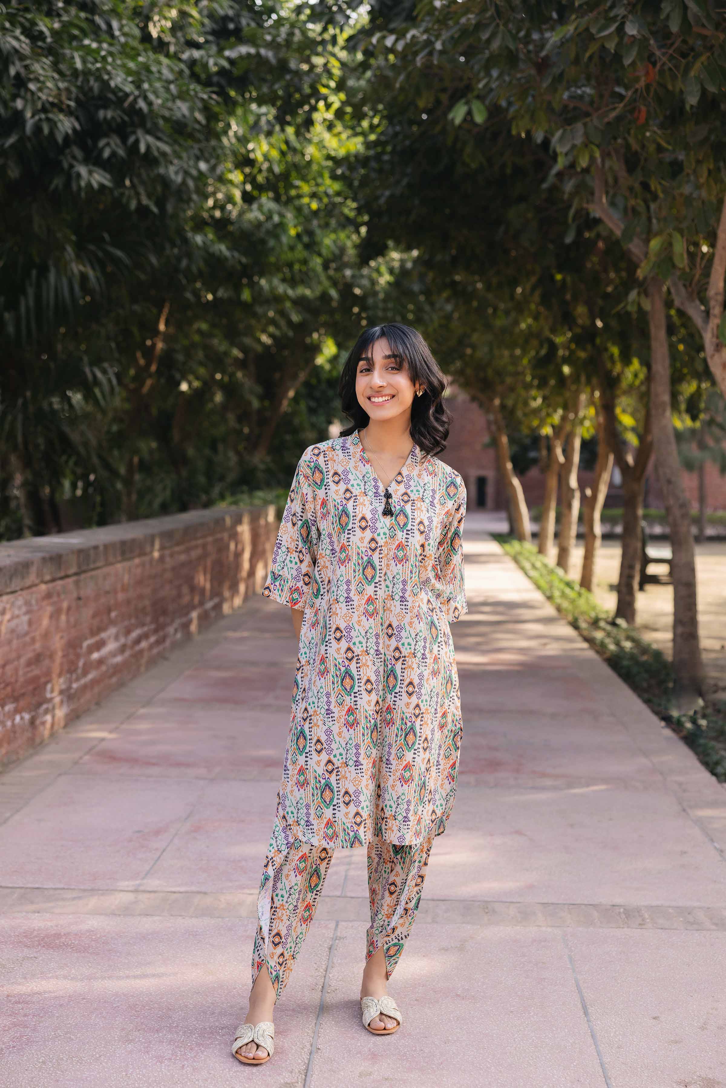 NishatUK - Brown Printed Crepe 2-piece ready to wear Dress