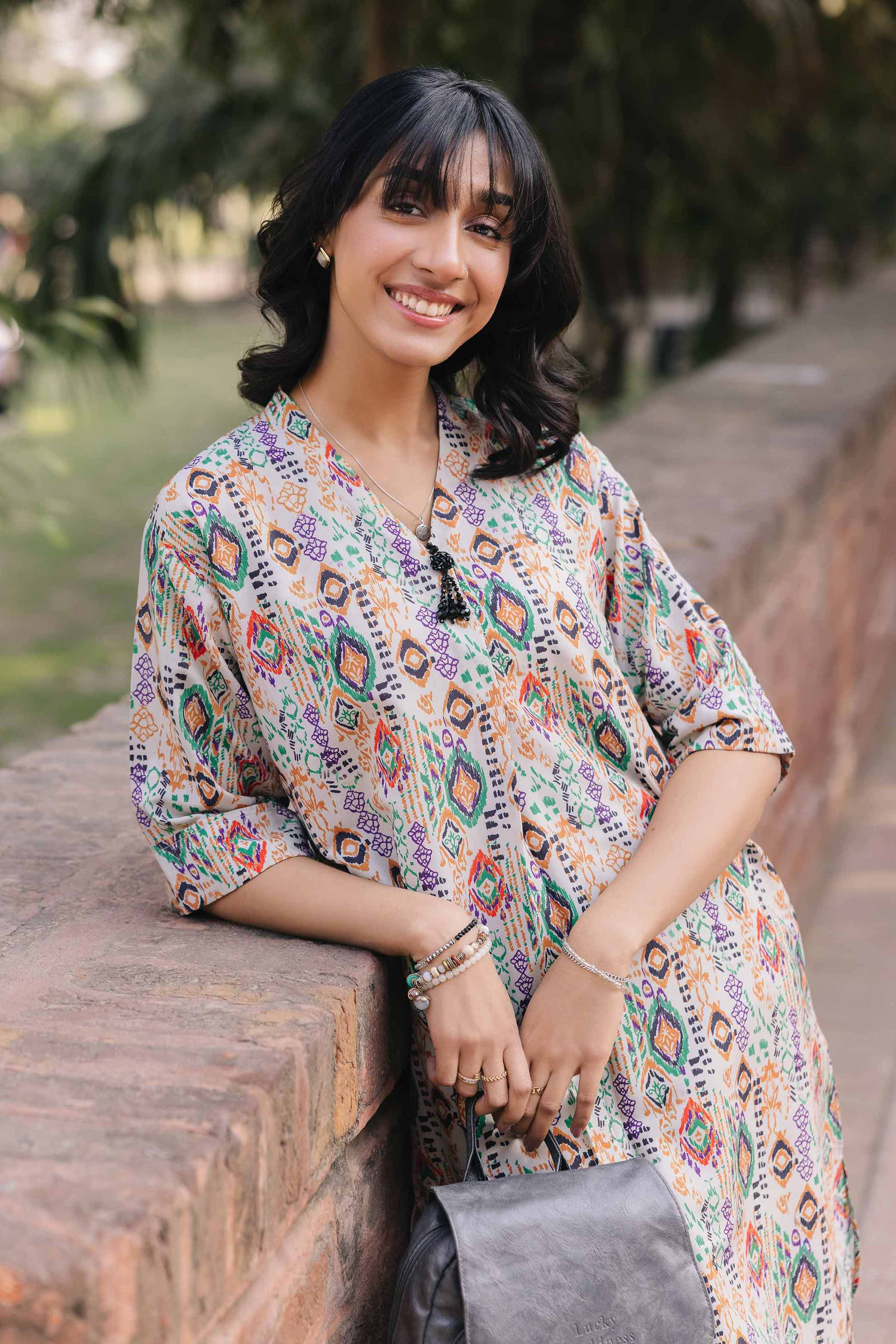 NishatUK - Brown Printed Crepe 2-piece ready to wear Dress