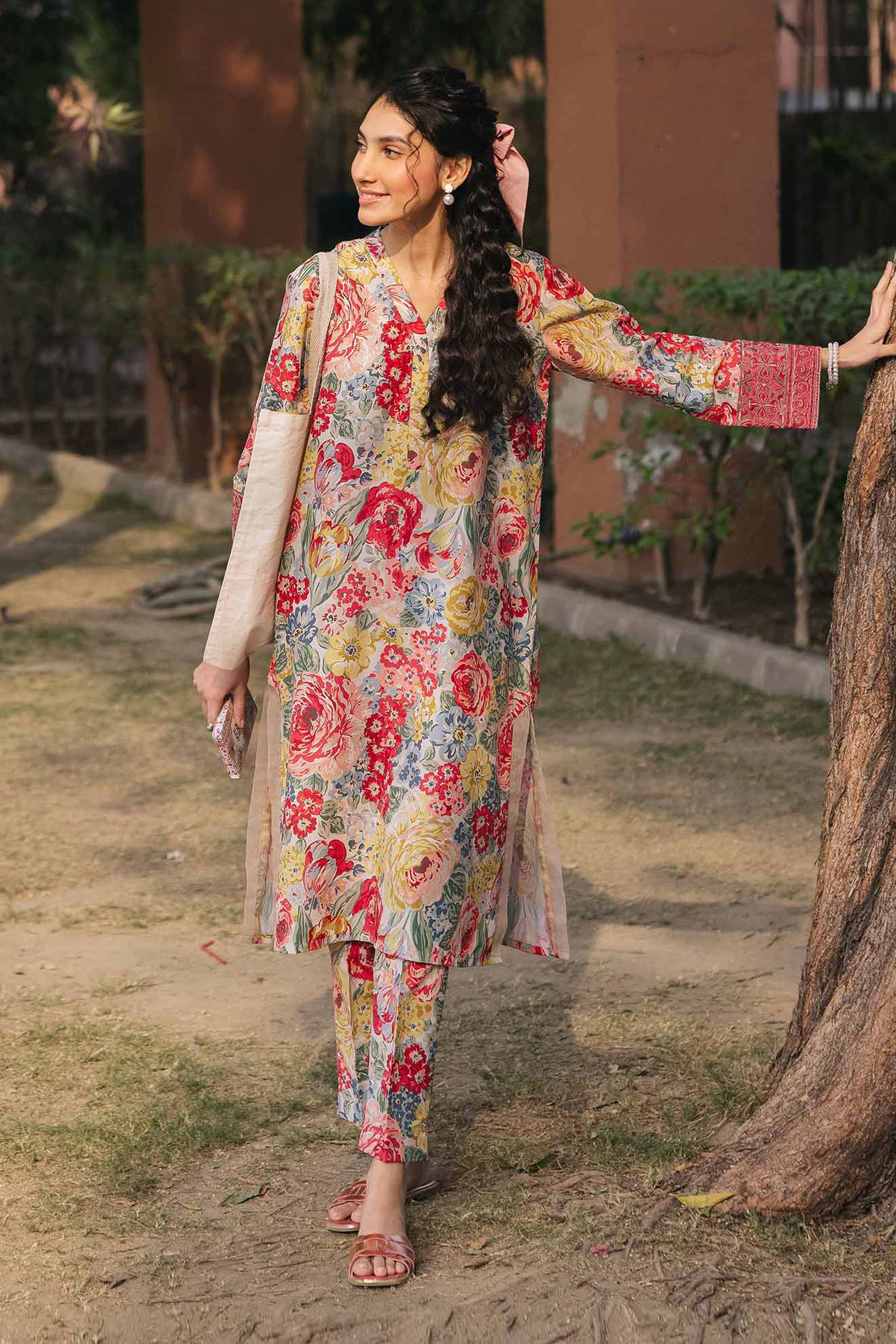 NishatUK - Brown Embroidered  Crepe 2-piece ready to wear Dress
