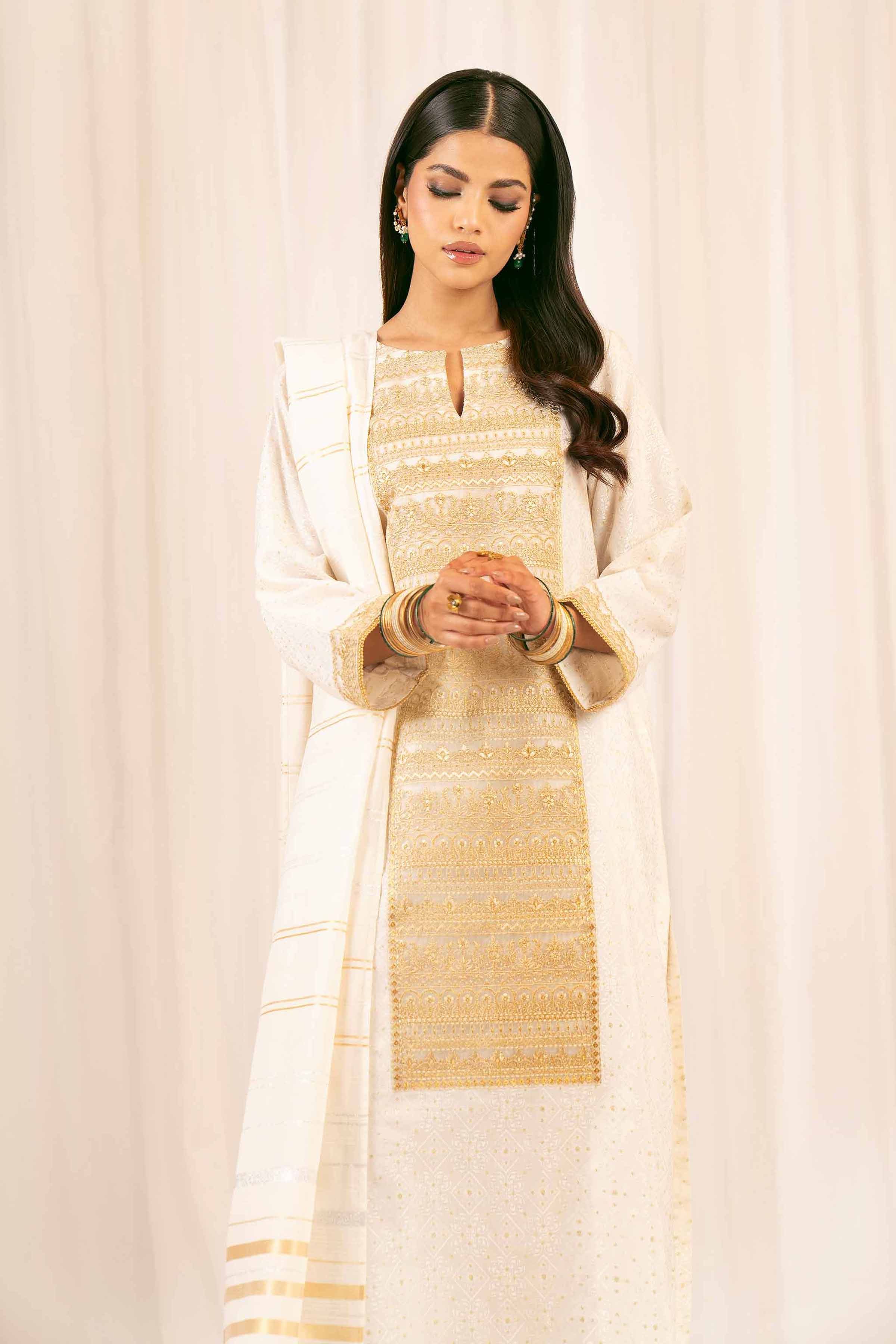 NishatUK - Off White Embroidered Jacquard 3-piece ready to wear Suit