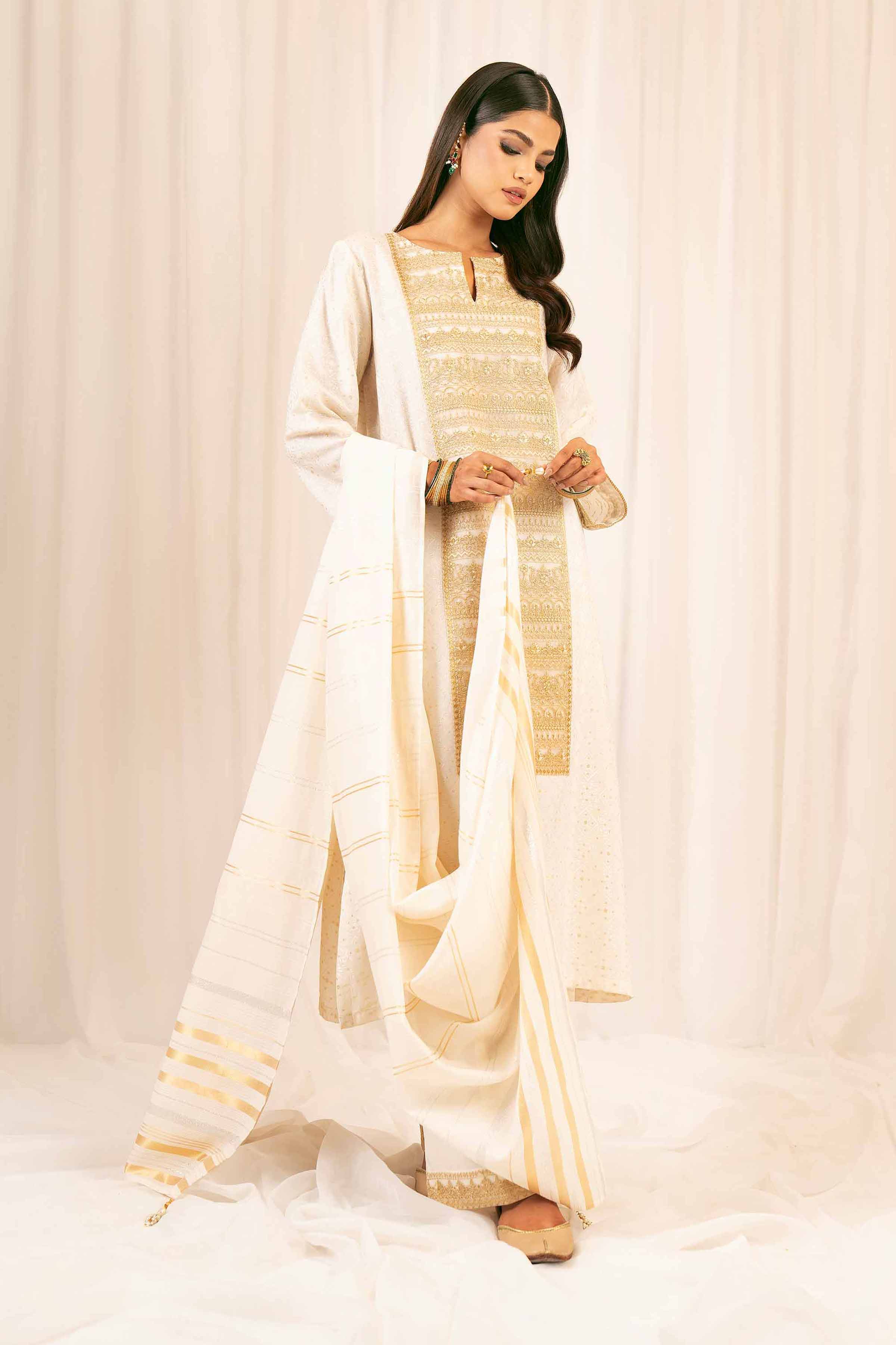 NishatUK - Off White Embroidered Jacquard 3-piece ready to wear Suit