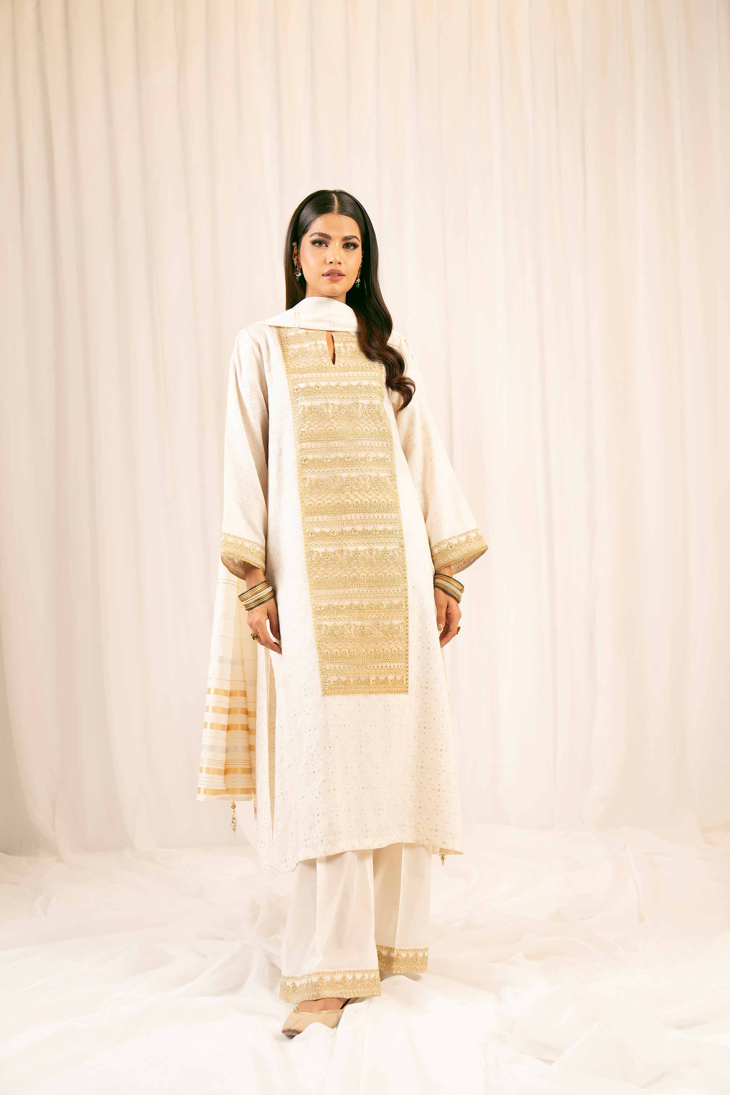 NishatUK - Off White Embroidered Jacquard 3-piece ready to wear Suit