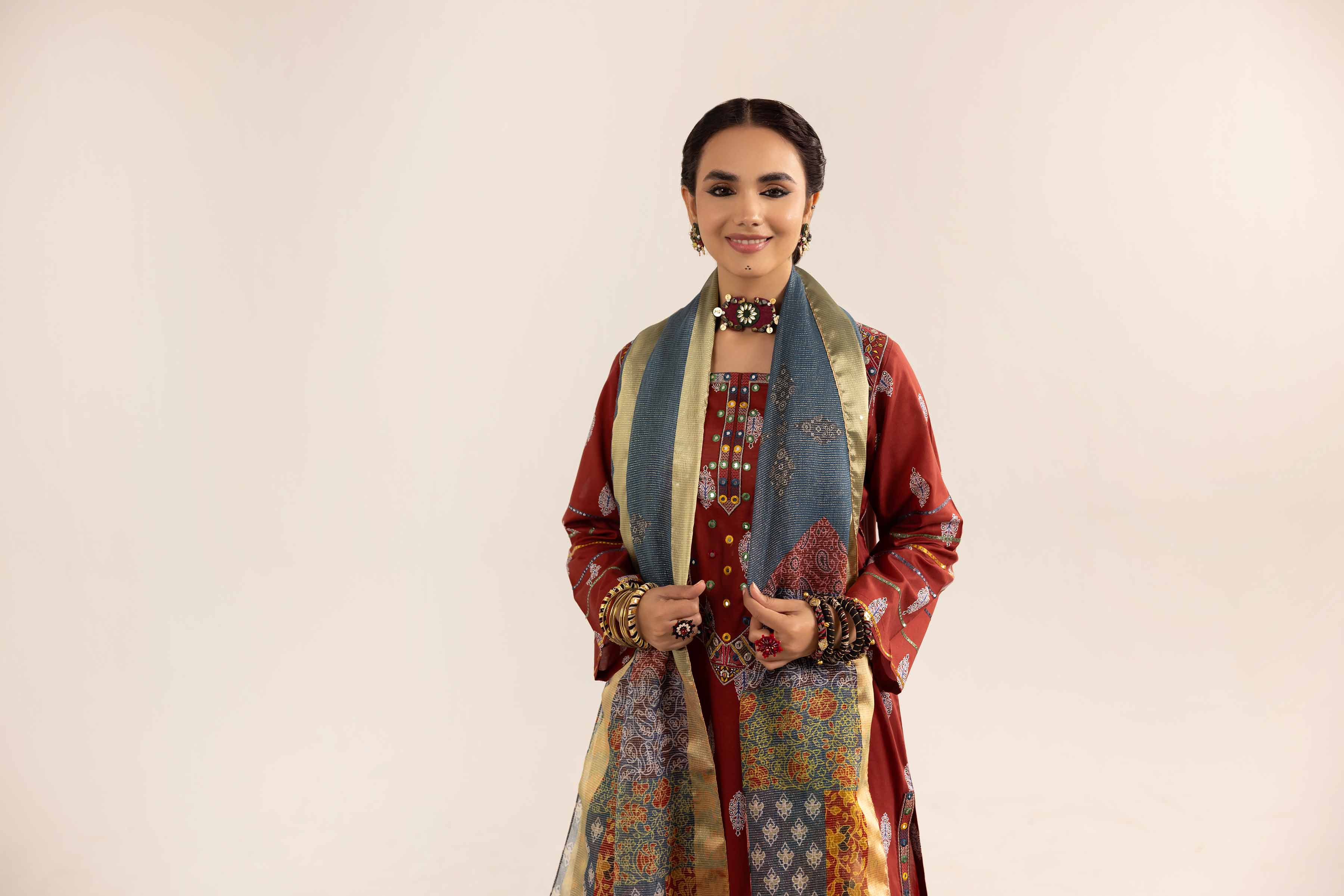 NishatUK - Brown Embroidered  Lawn 3-piece ready to wear Suit