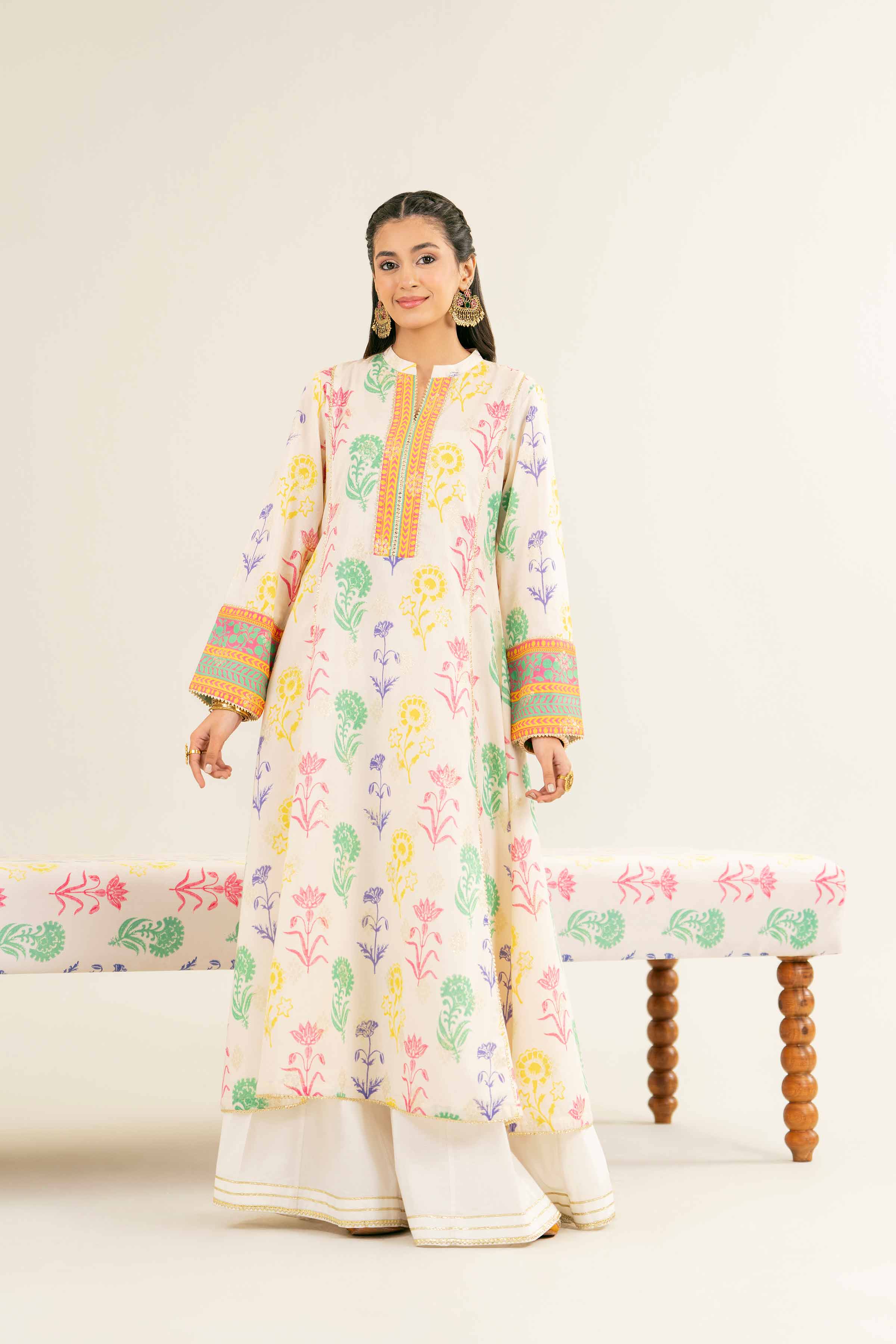 NishatUK - Brown Printed Jacquard 1-piece ready to wear Long Dress