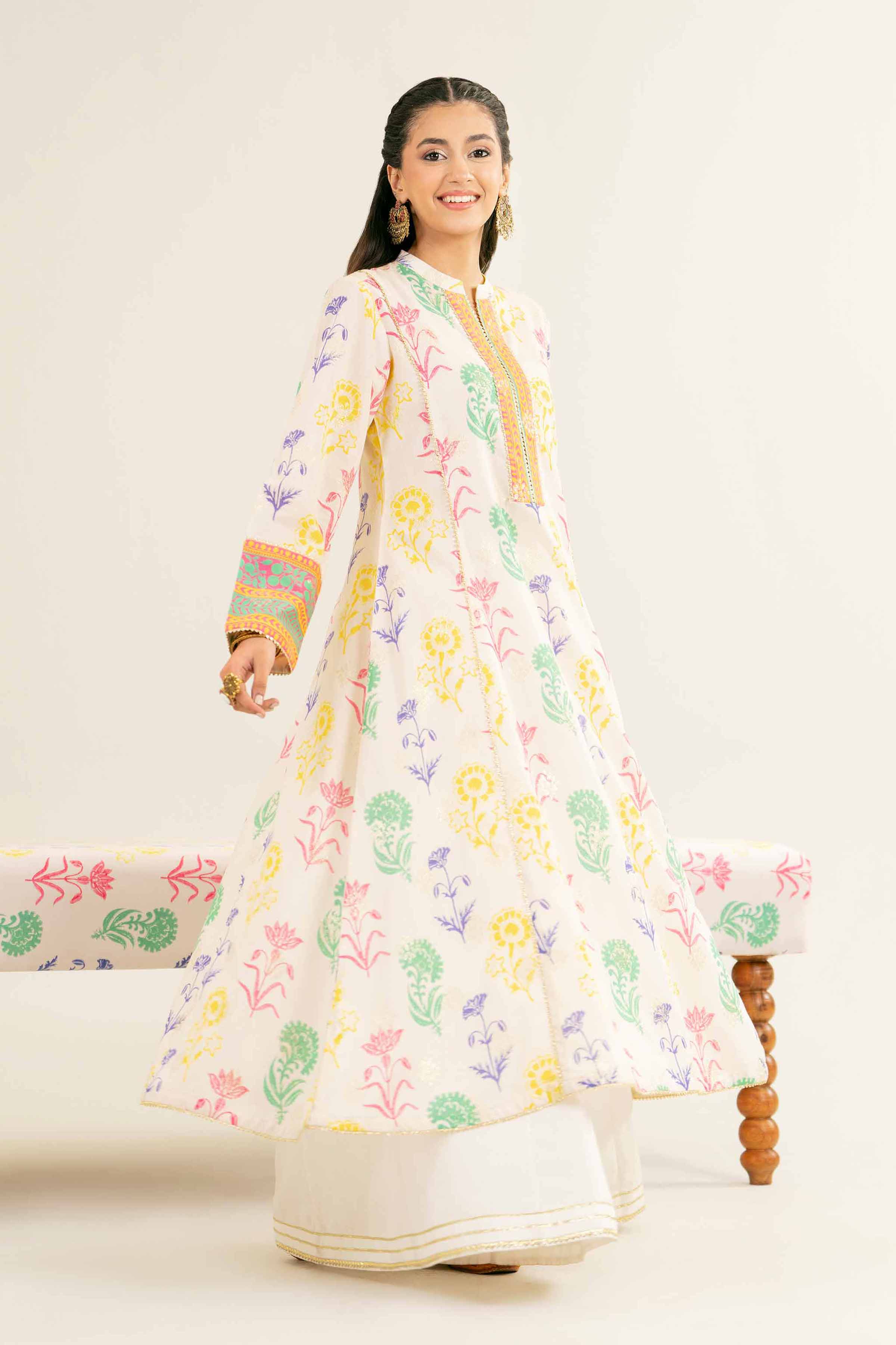 NishatUK - Brown Printed Jacquard 1-piece ready to wear Long Dress